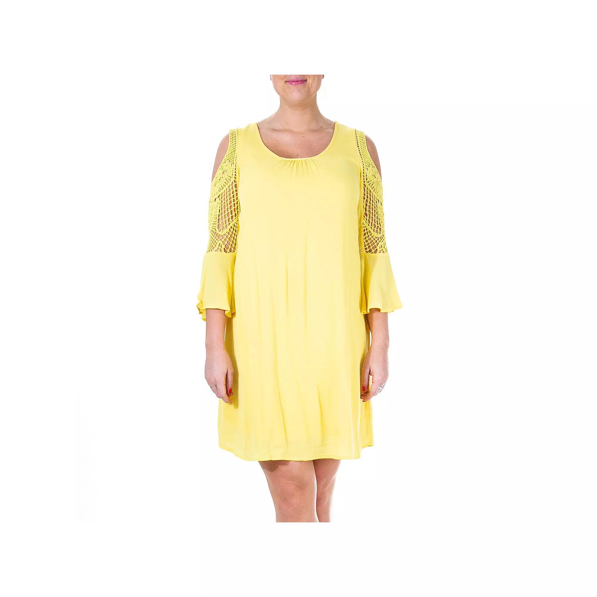Womens Nina Leonard Crochet Cold-Shoulder Swing Dress Yellow Product Image