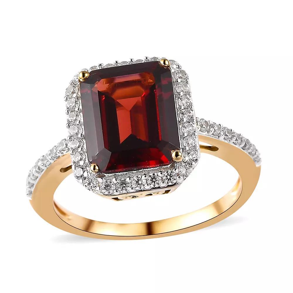 14k Gold Over Silver Gemstone Halo Ring, Women's, Size: 6, Red Product Image