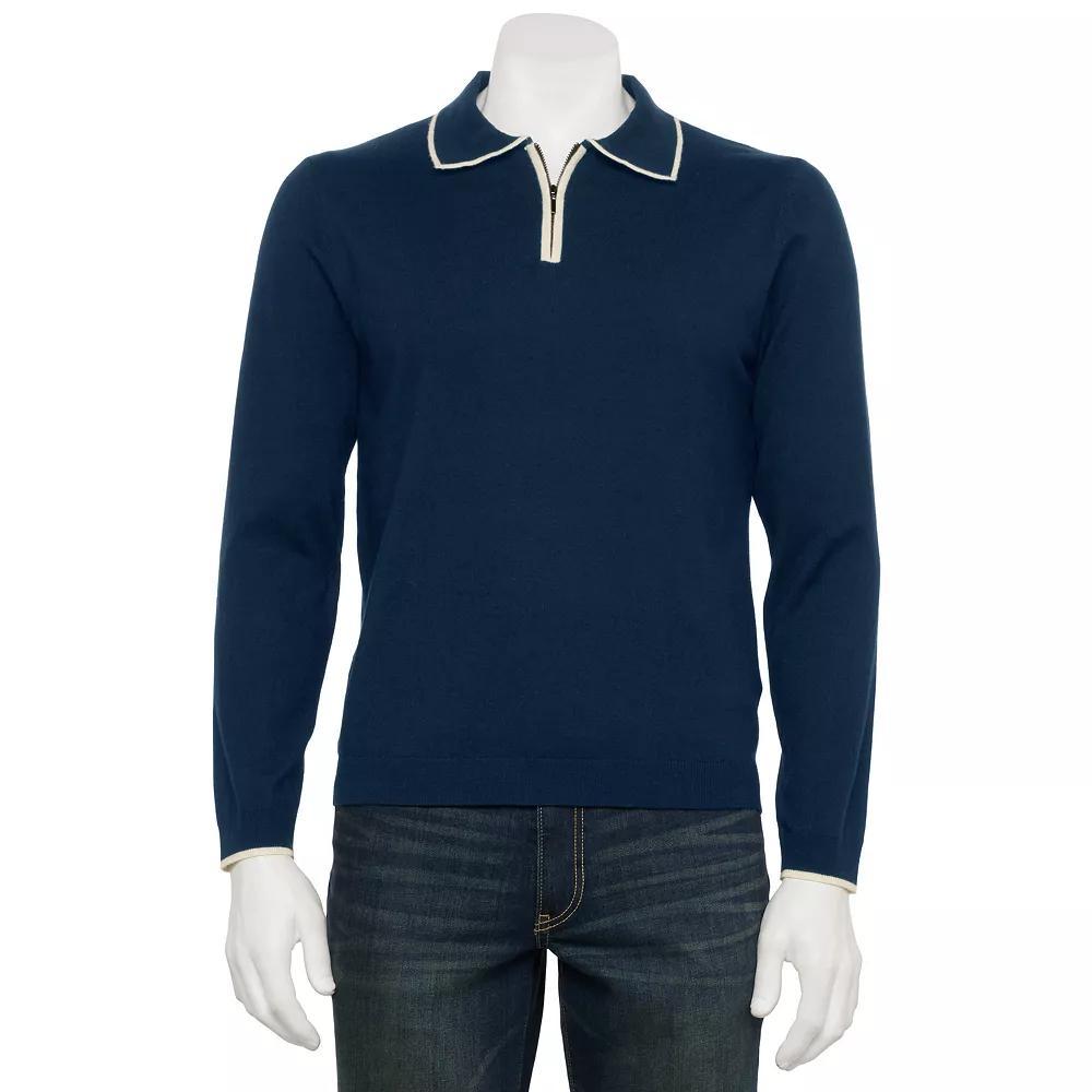 Men's For The Republic Long Sleeve Quarter Zip Contrast Tipped Polo, Size: Small, Black Product Image
