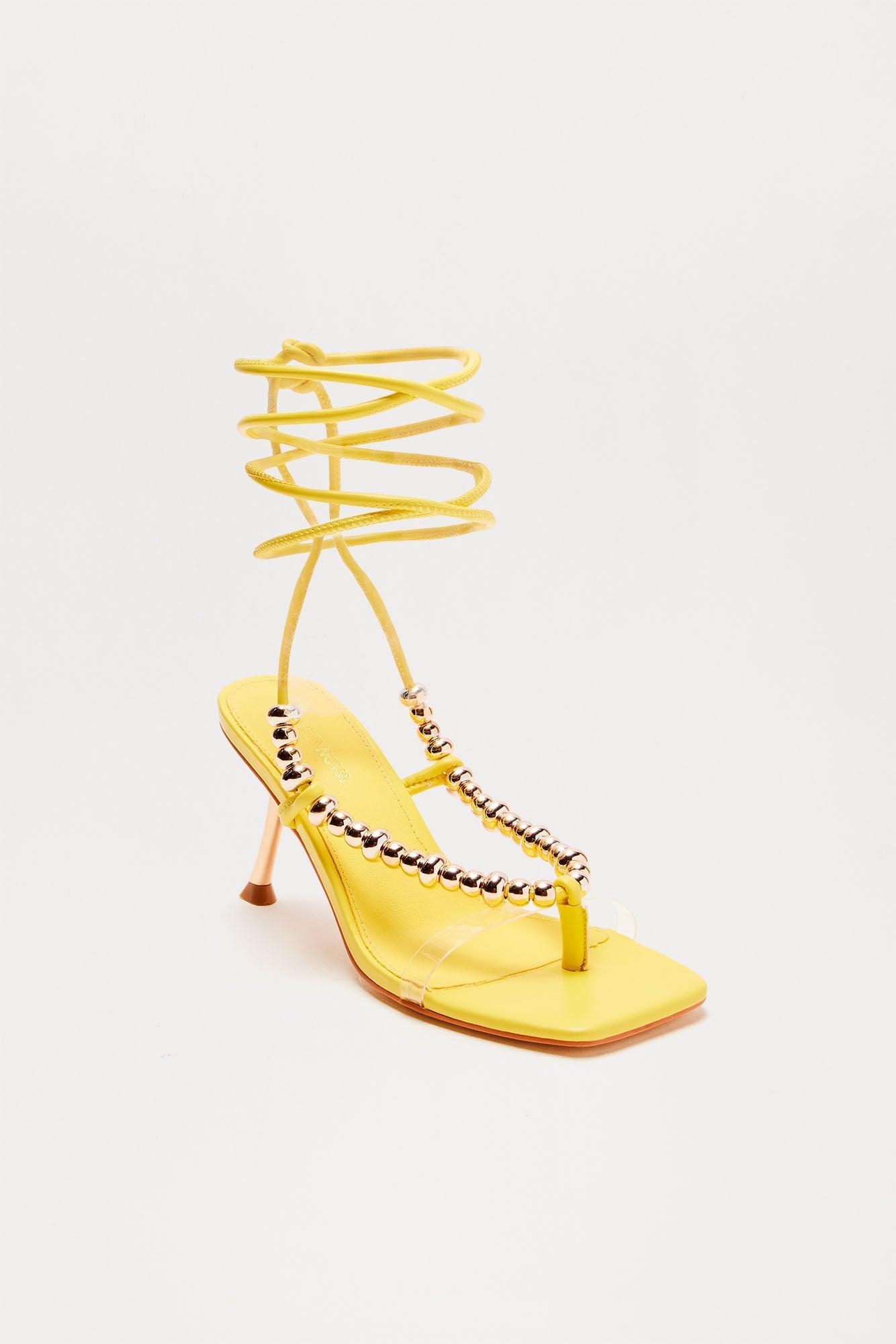 Keep Track Wrap Up Heels - Yellow Product Image