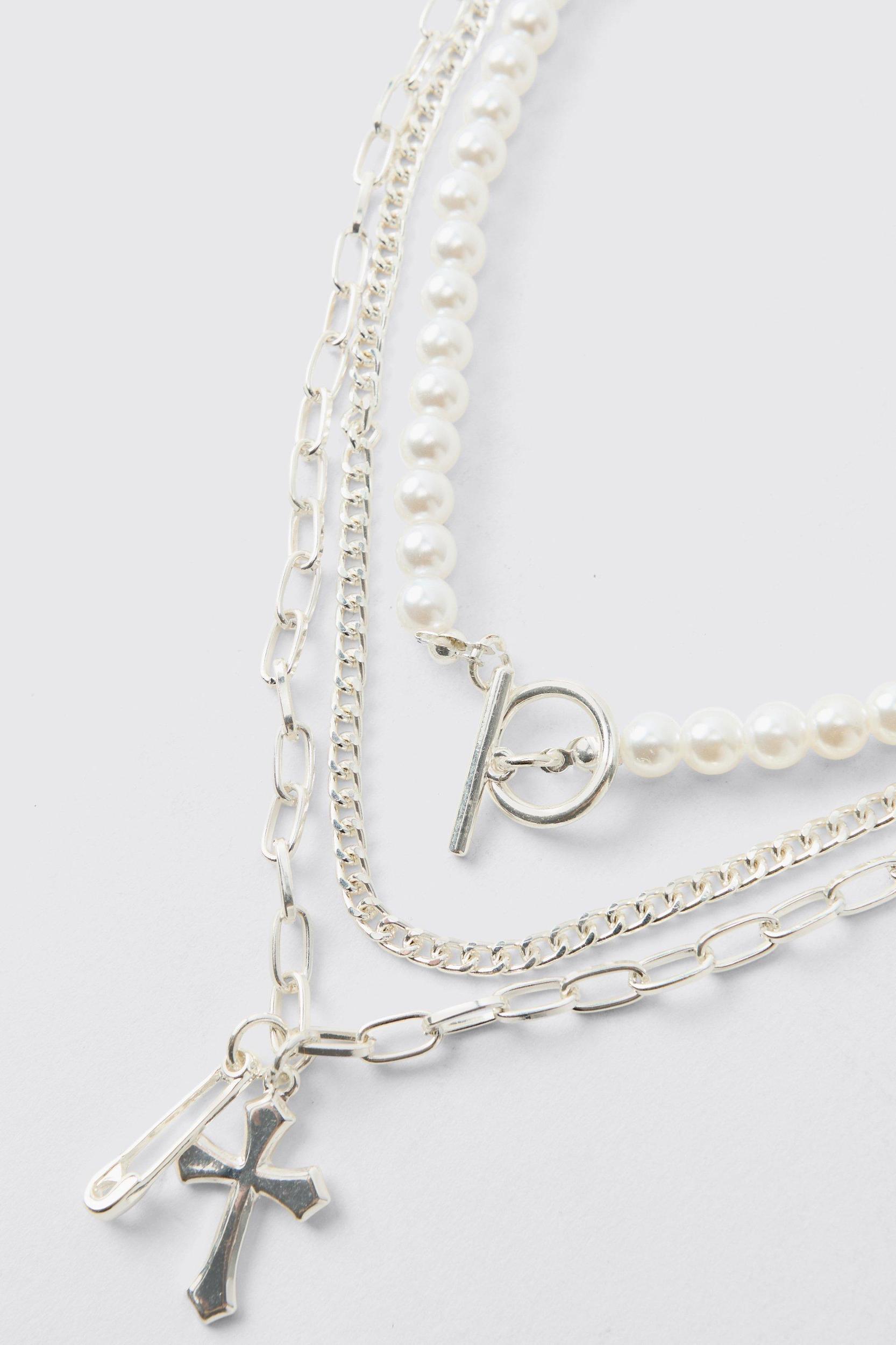 Layered Detailed Cross Necklace | boohooMAN USA Product Image