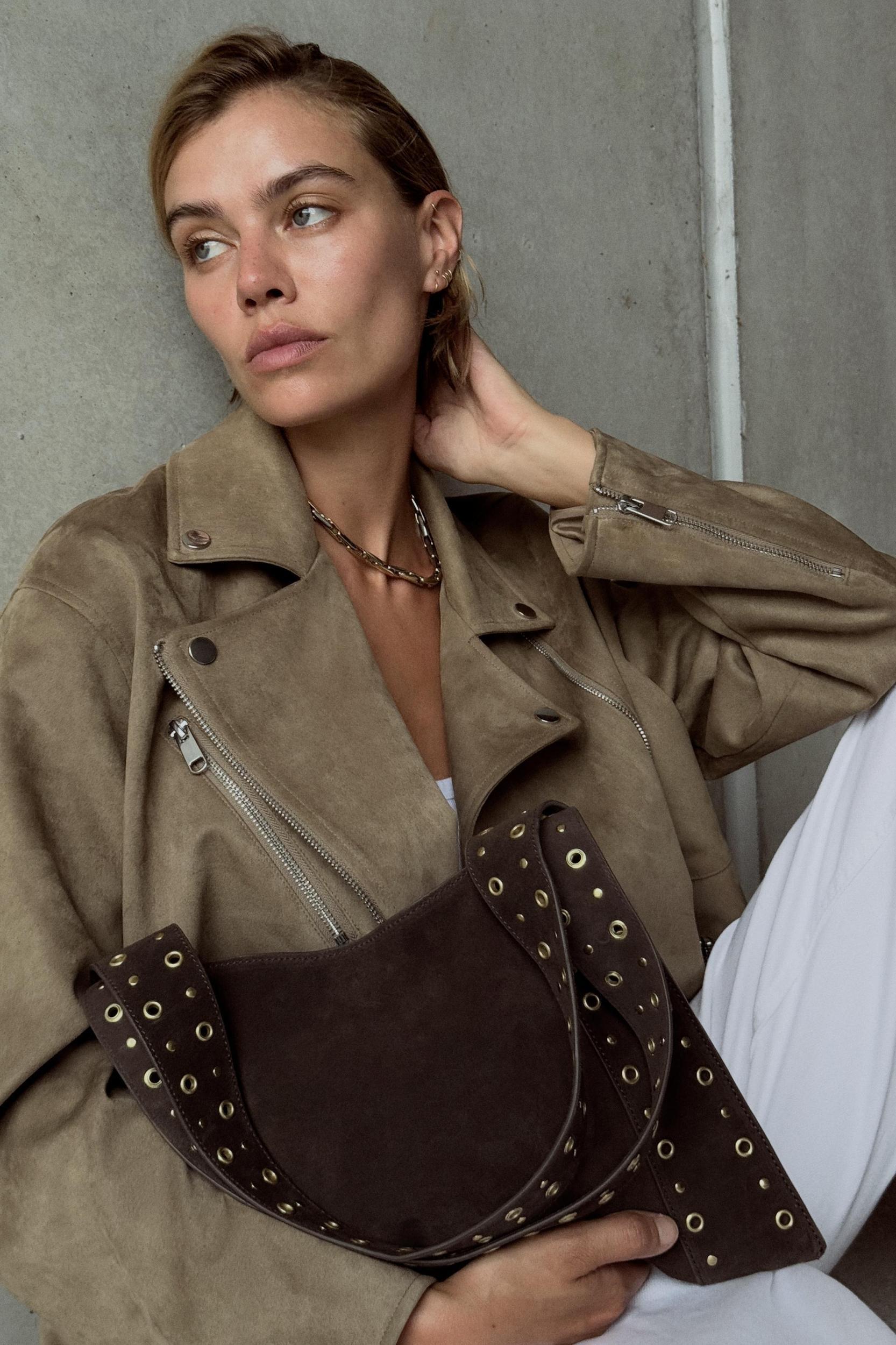 FAUX SUEDE BIKER JACKET Product Image