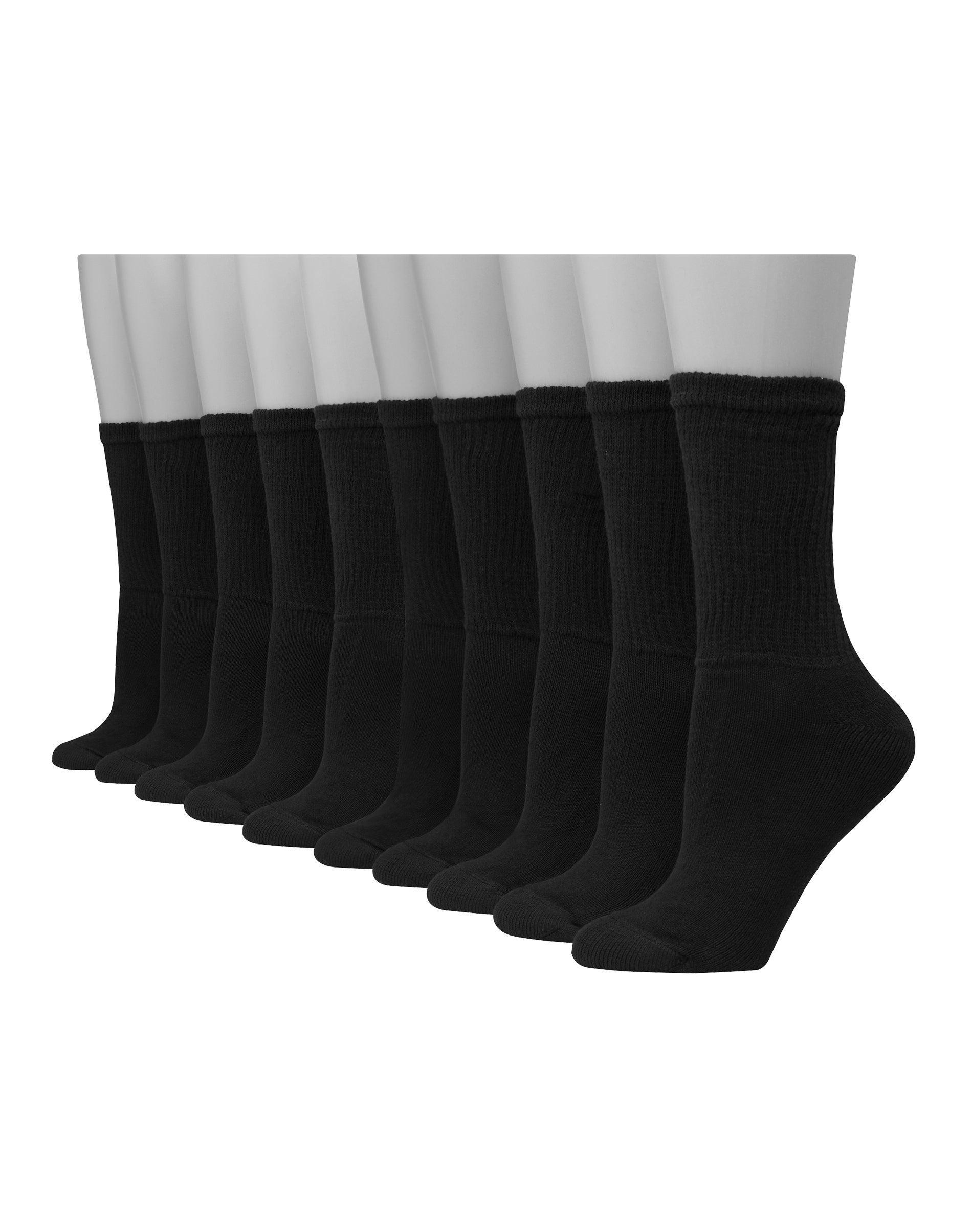 Hanes Womens Extended Size Cushioned 10pk Crew Socks 8-12: Midweight Knit, Reinforced Heel & Toe Product Image