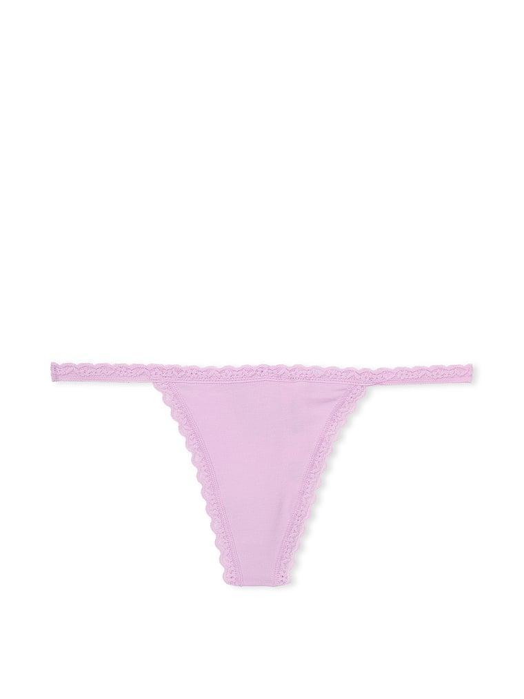 Lace-Trim Cotton V-String Panty Product Image