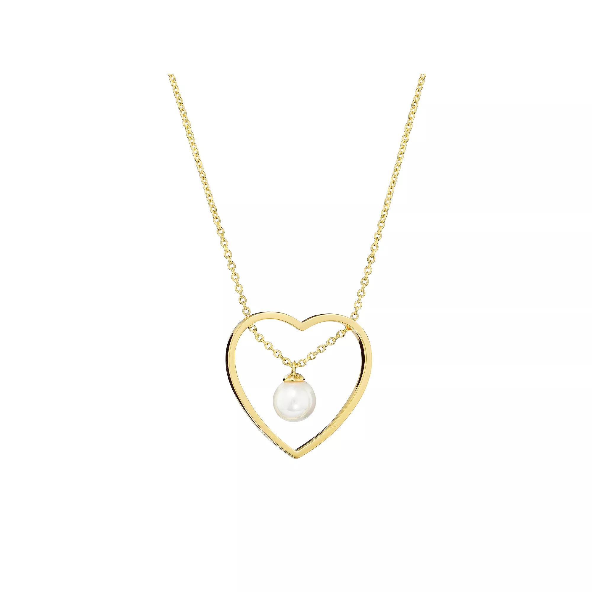 Athra NJ Inc 14k Gold Over Sterling Silver Open Heart Freshwater Cultured Pearl Necklace, Women's, Size: 16-18" ADJ, Gold Tone Product Image