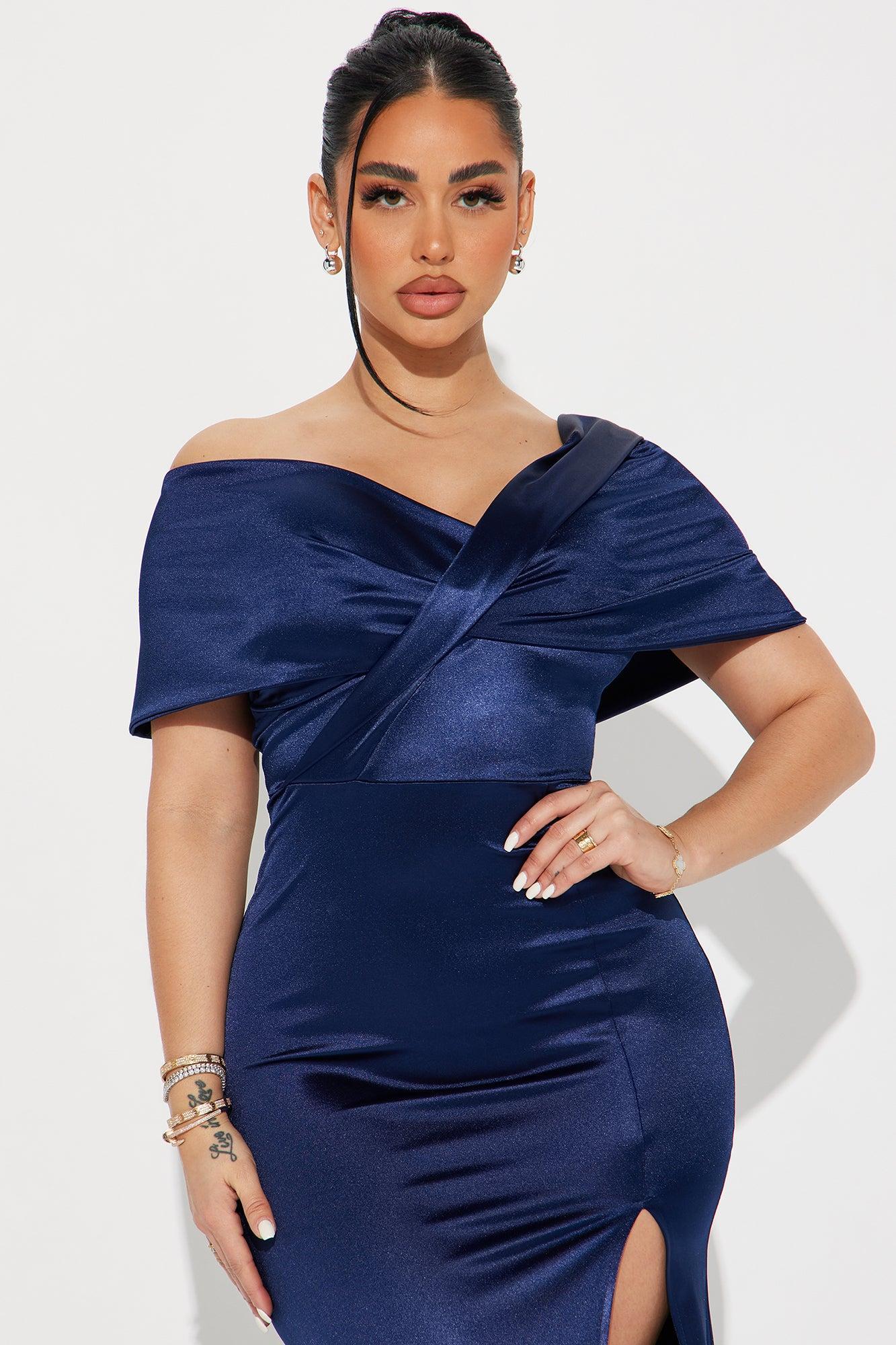 Jackie Satin Maxi Dress - Navy Product Image