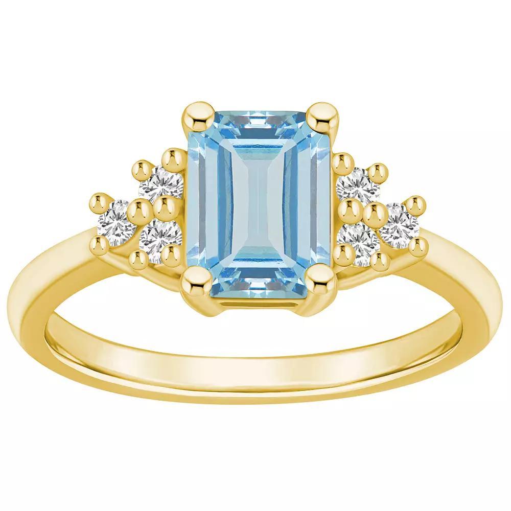 Alyson Layne 14k White Gold Emerald-Cut Aquamarine & 1/5 Carat T.W. Diamond Ring, Women's, Size: 9 Product Image