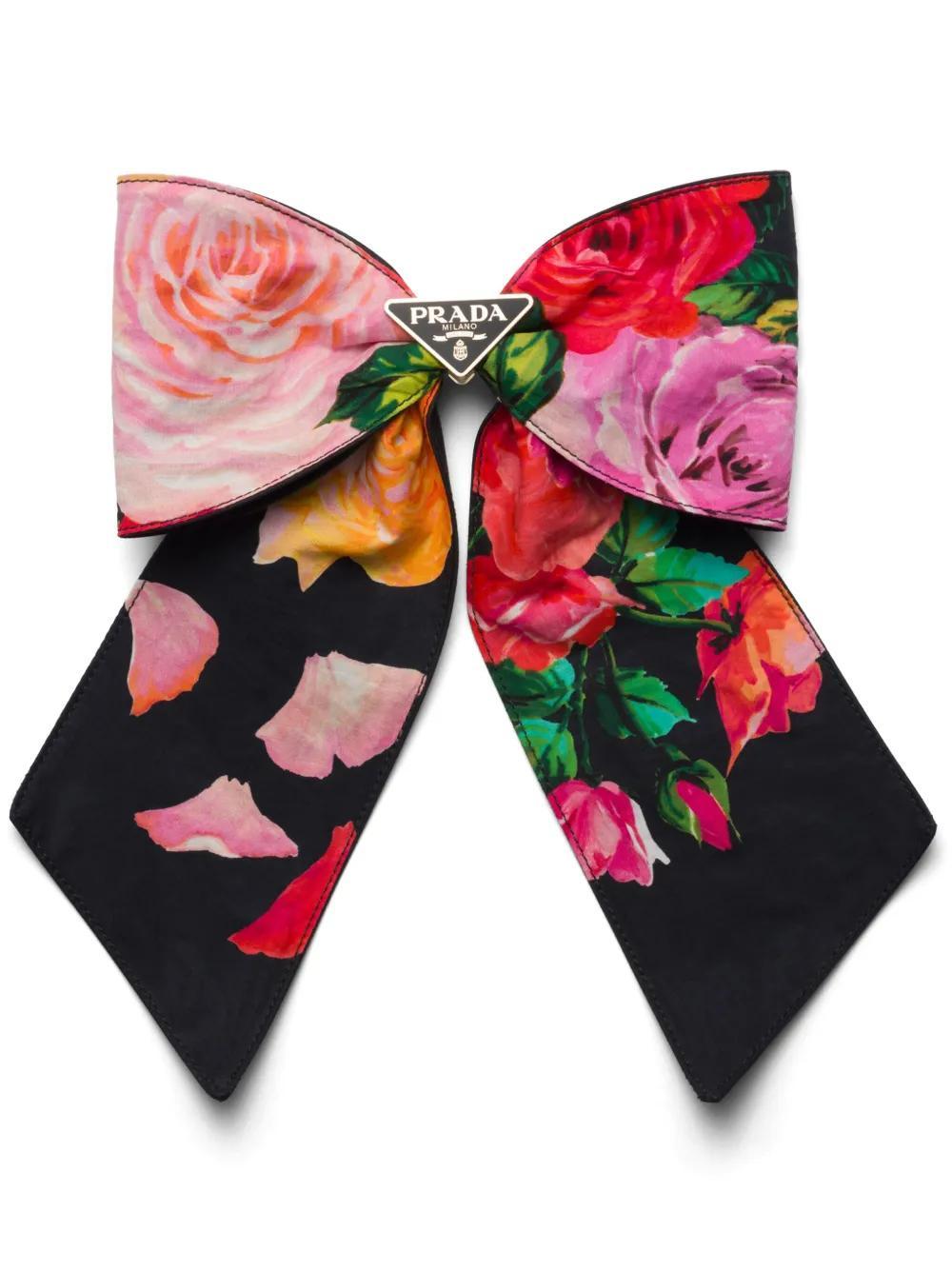 PRADA Logo-appliqué Bow Hair Clip In Black Product Image