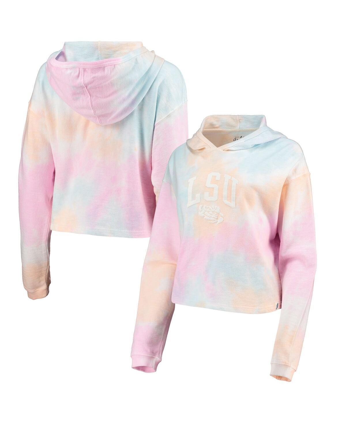 Women's League Collegiate Wear Pink/White LSU Tigers Tie-Dye Cropped Pullover Hoodie, Size: Medium Product Image