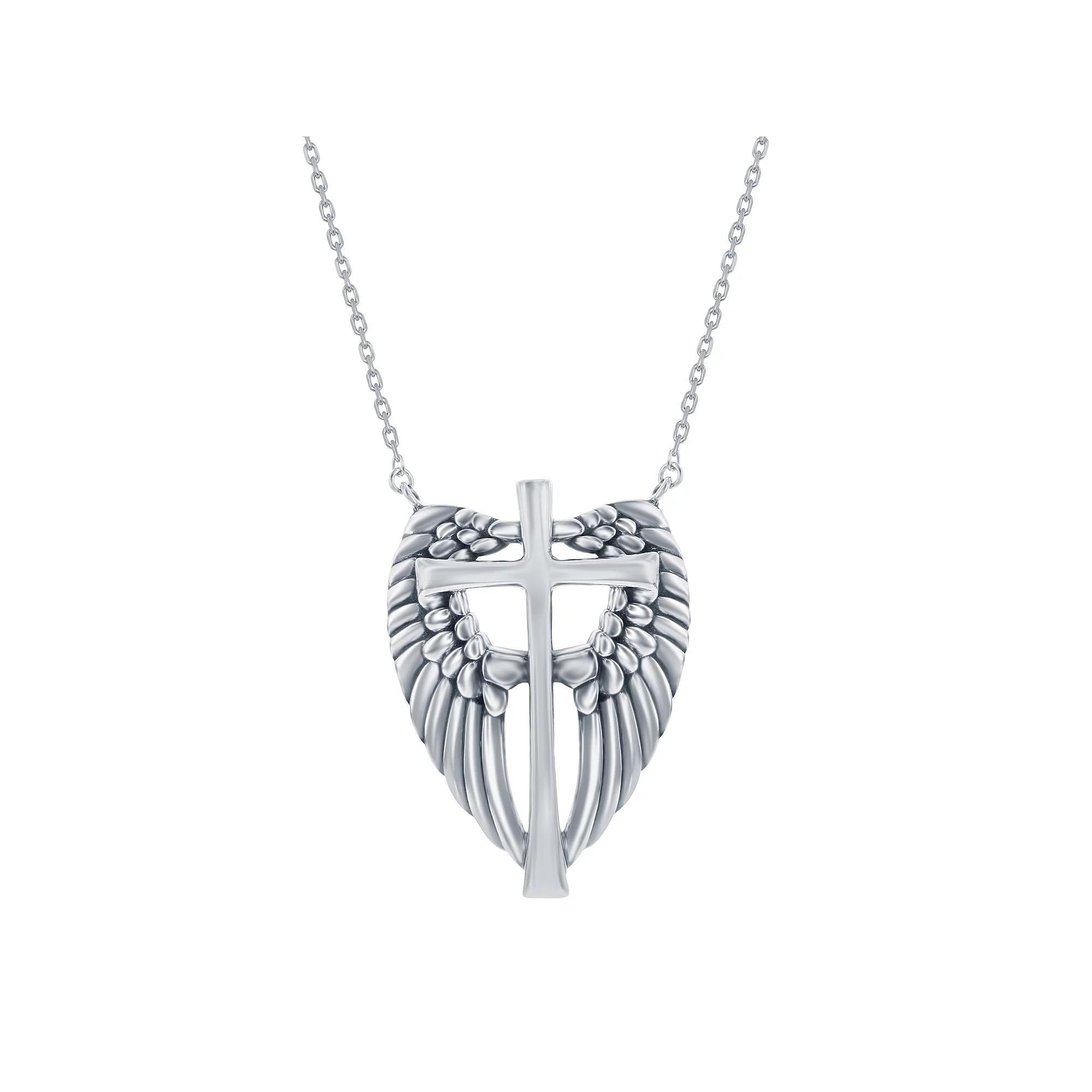 Argento Bella Sterling Silver Angel Wings Cross Necklace, Womens Product Image