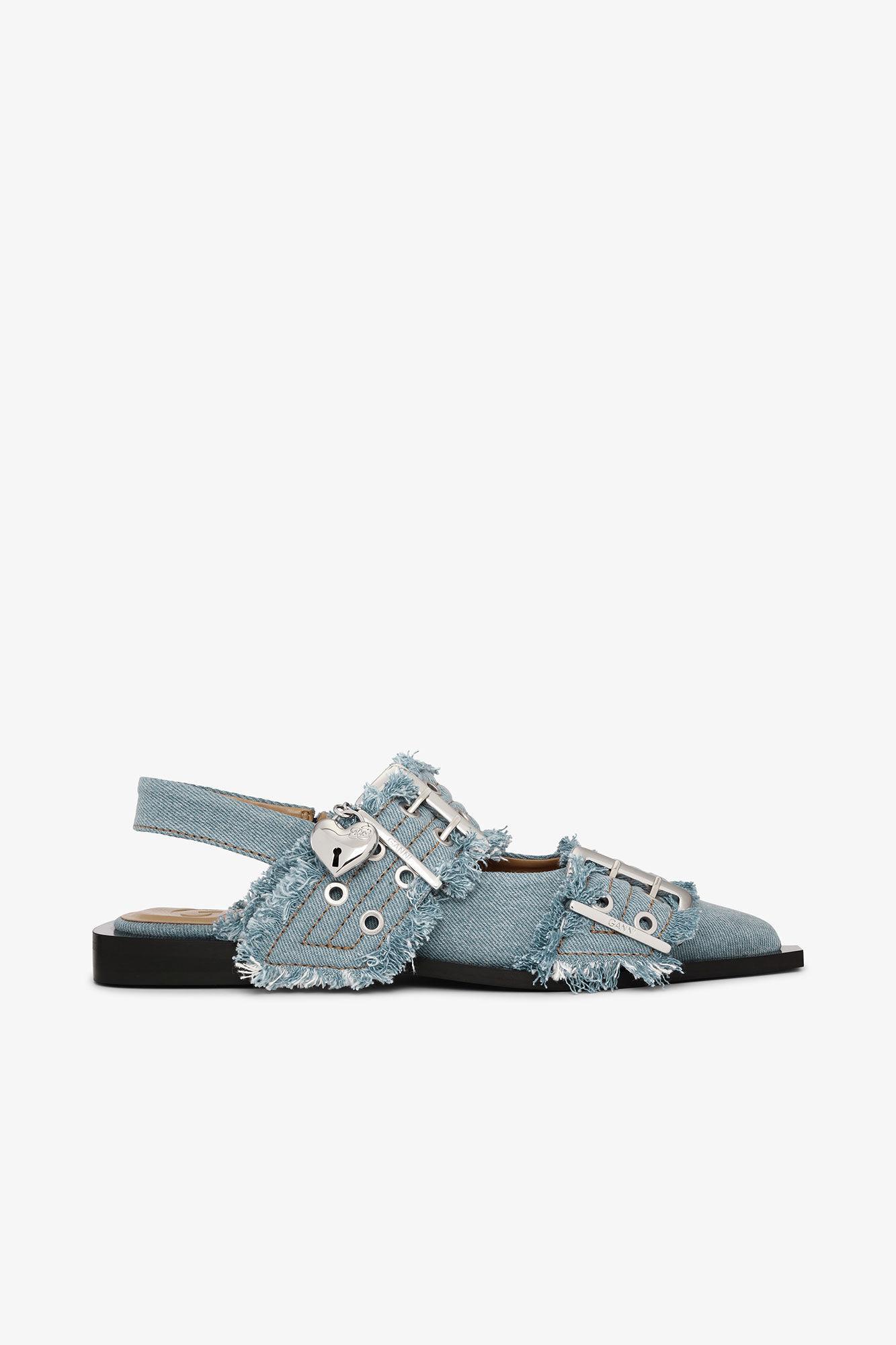 Denim Charms Feminine Buckle Ballerinas Product Image