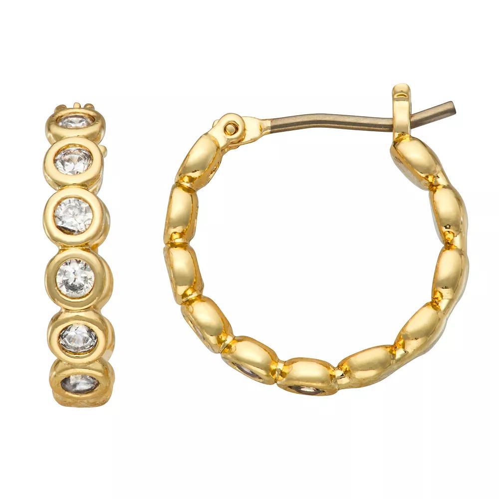 Nine West Gold Tone Simulated Crystal Hoop Earrings, Women's, Clear Product Image