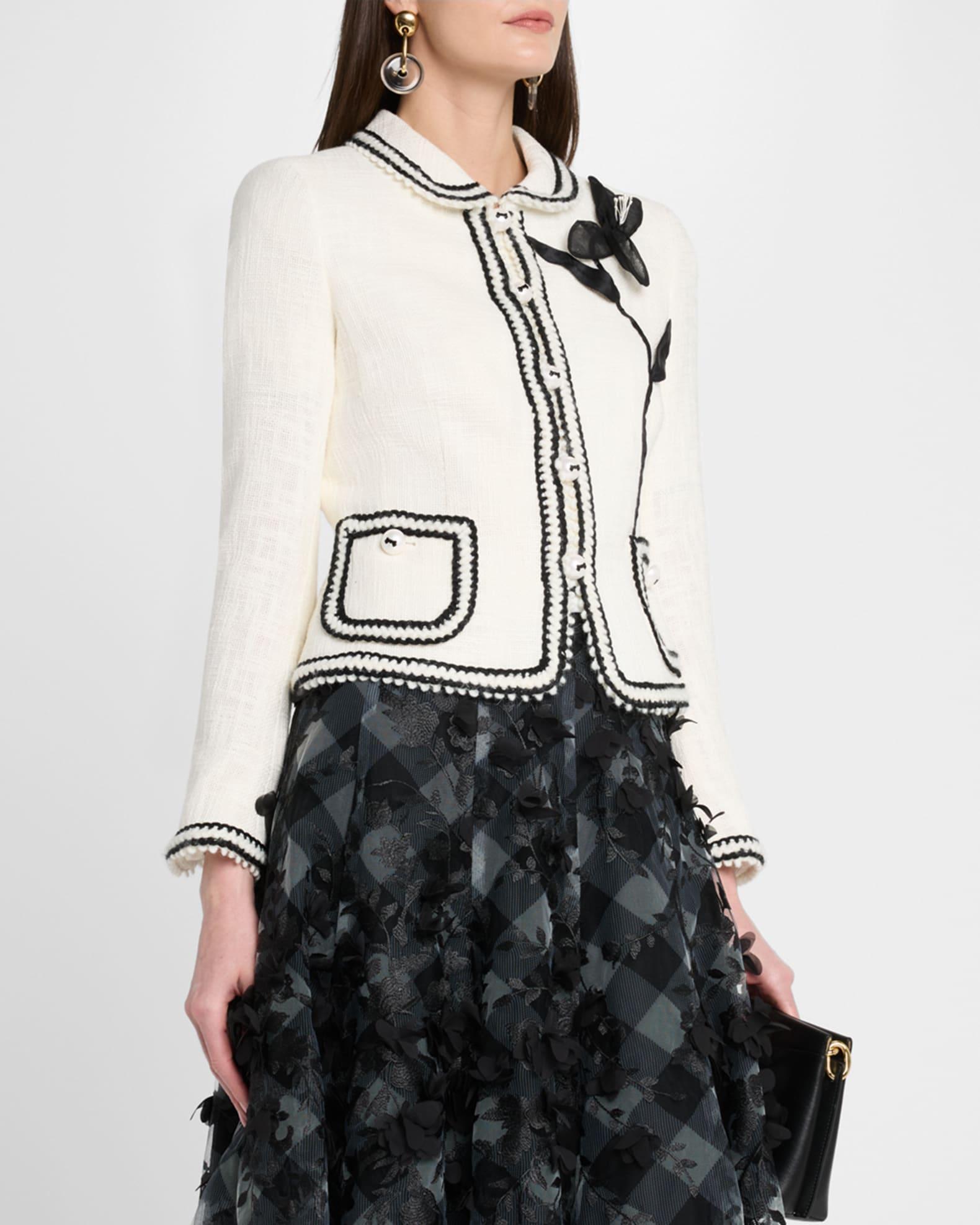 Peter-Pan Collar Cotton-Blend Jacket With Flower Product Image