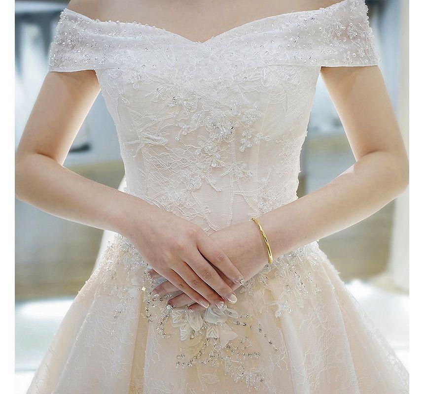 Off-Shoulder Sequin A-Line Wedding Gown Product Image
