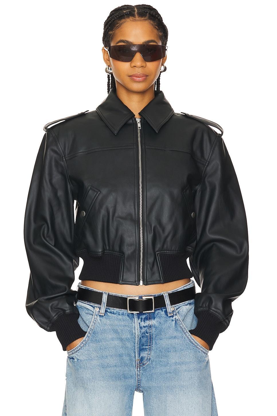 Lovers and Friends Dylan Faux Leather Bomber Jacket in Black Product Image