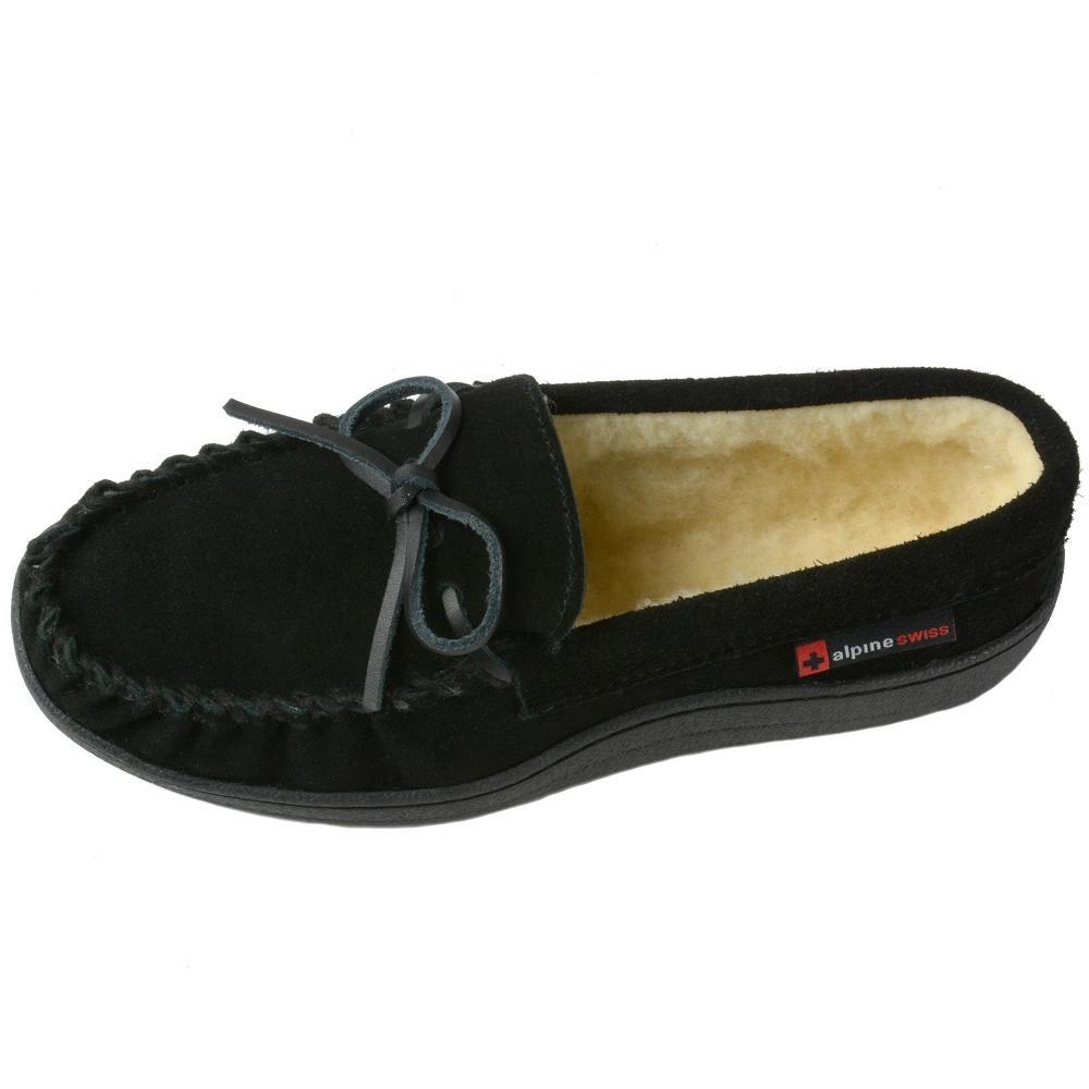 Alpine Swiss Sabine Womens Genuine Suede Shearling Slip On Moccasin Slippers Product Image