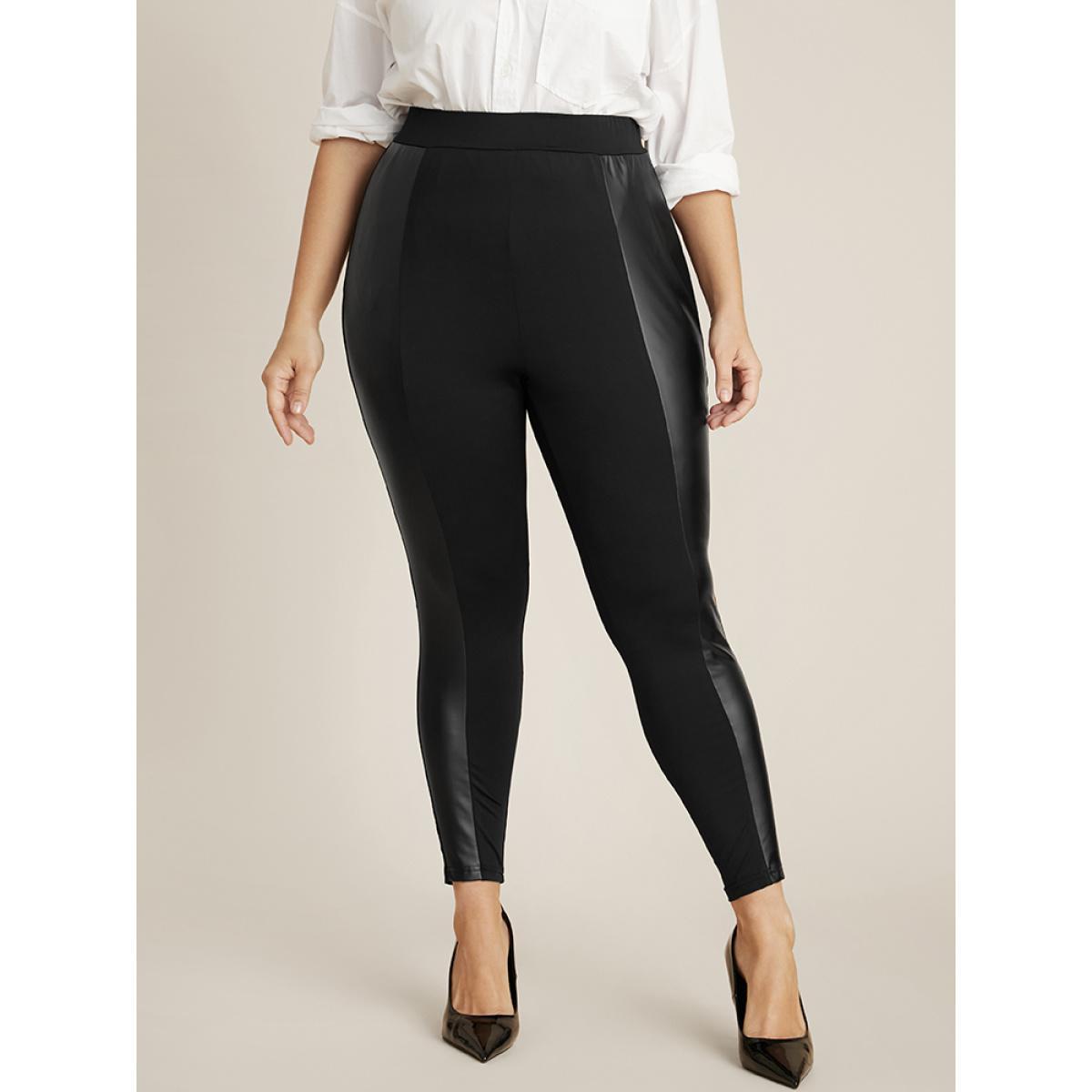 Plus Size Contrast Striped Elastic Waist Skinny Leggings Women Black Party High stretch Skinny High Rise Going out Leggings BloomChic 28/5X Product Image