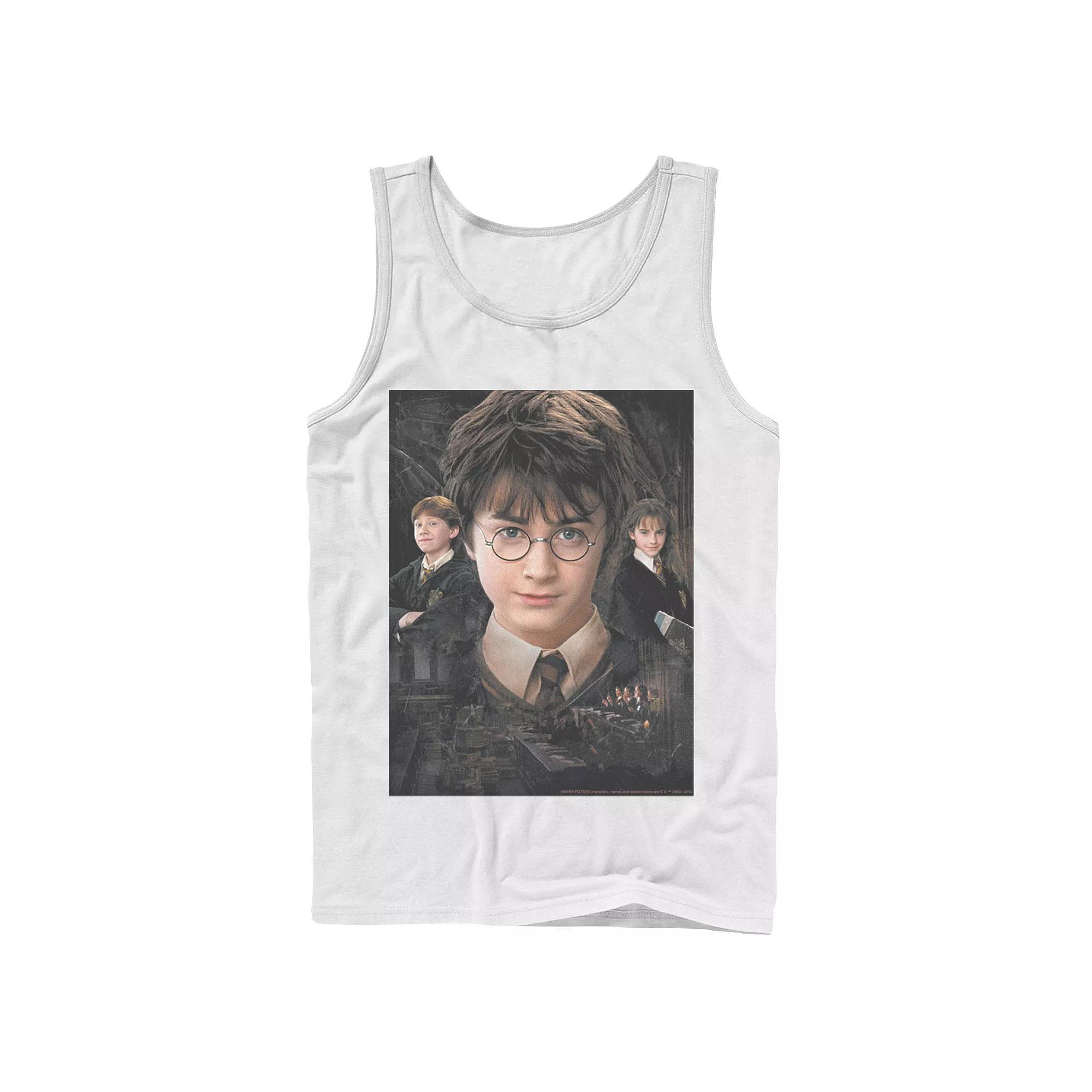 Men's Harry Potter Chamber Of Secrets Harry Ron Hermione Poster Graphic Tank Top, Size: XL, Black Product Image