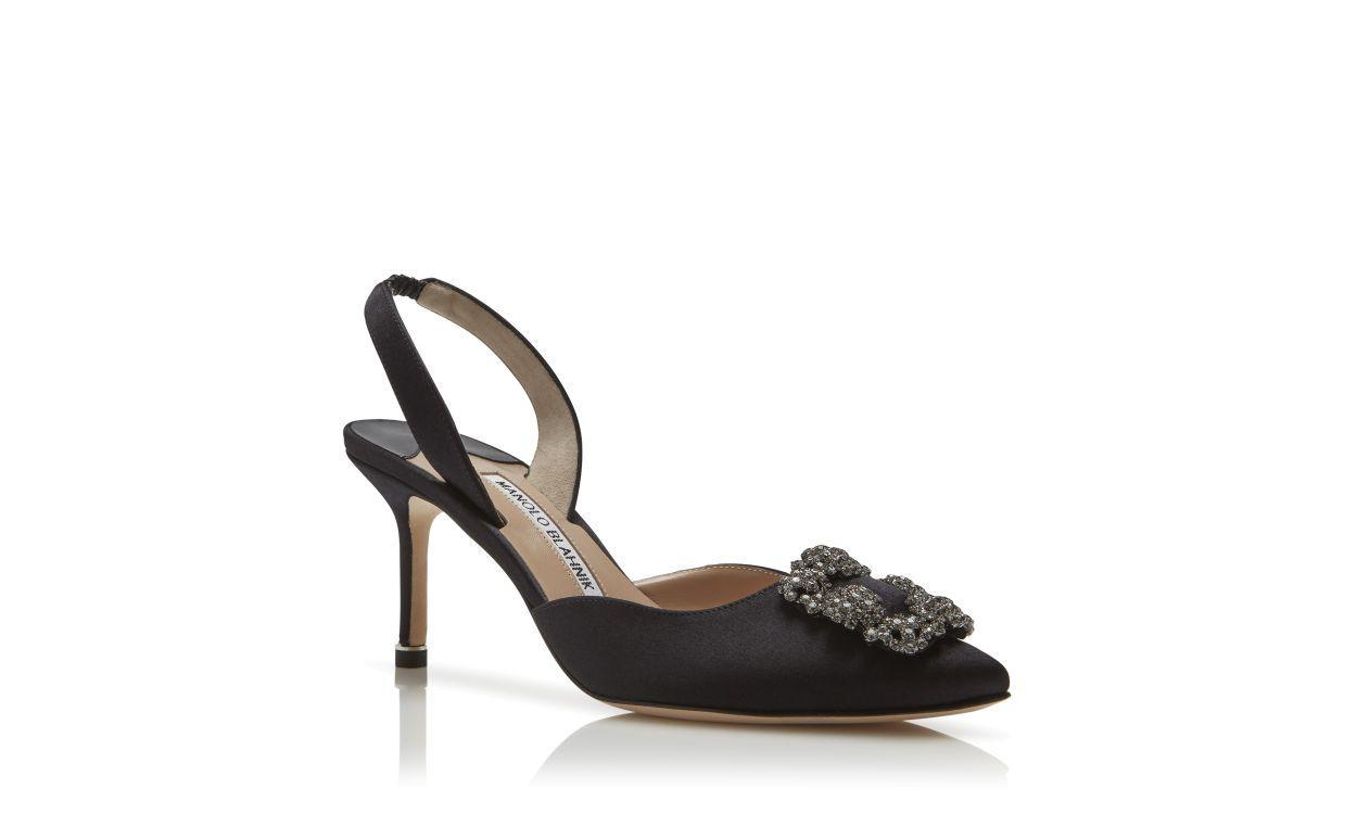 HANGISLI Navy Blue Satin Jewel Buckle Slingback Pumps Product Image