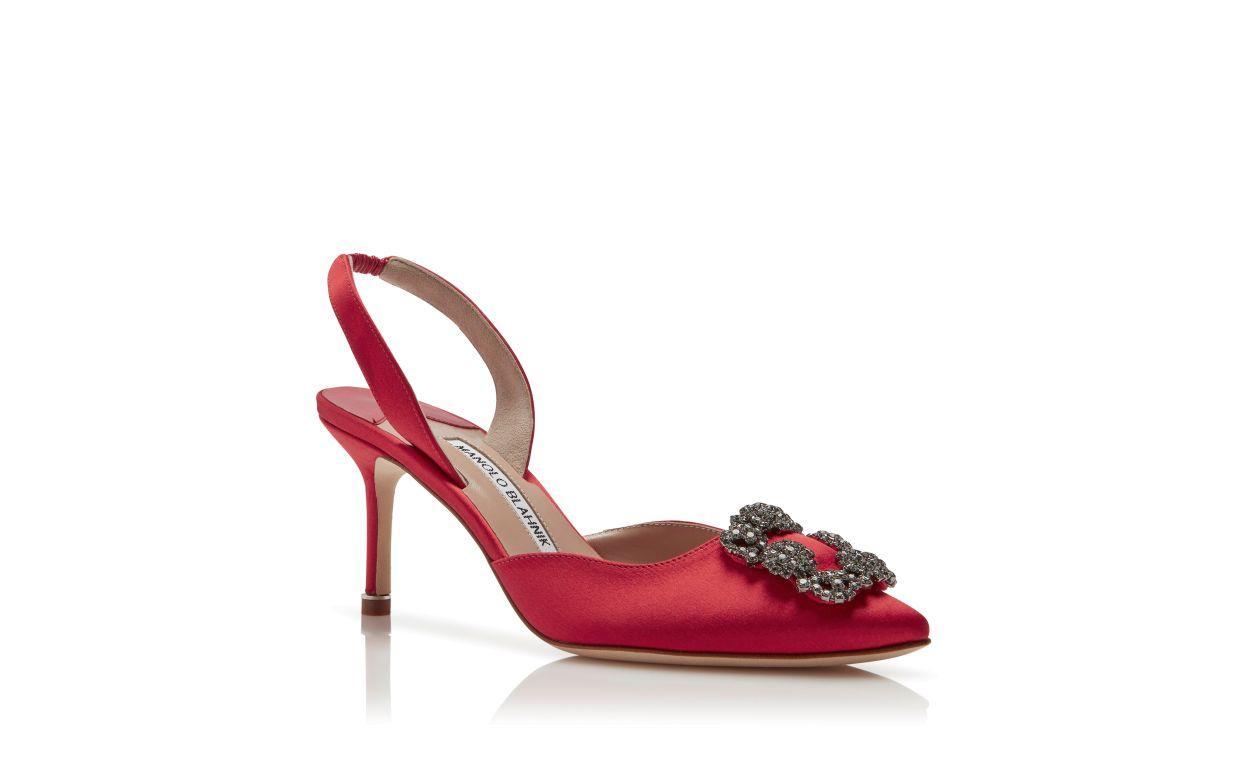 HANGISLI Navy Blue Satin Jewel Buckle Slingback Pumps Product Image
