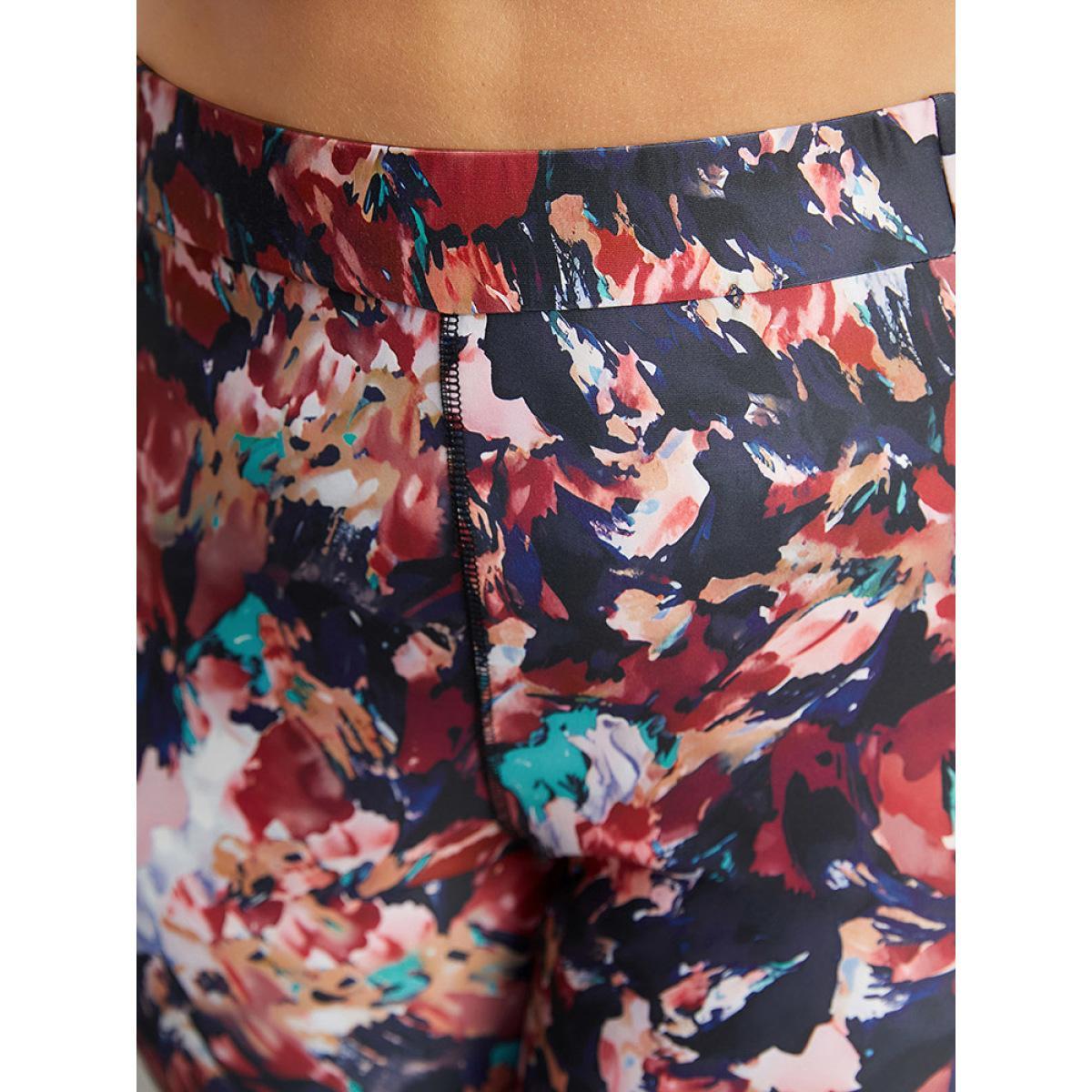Plus Size Pixel Flower Pocket Elastic Waist High Rise Leggings Women Multicolor Casual High stretch Skinny High Rise Everyday Leggings BloomChic 26/4X Product Image