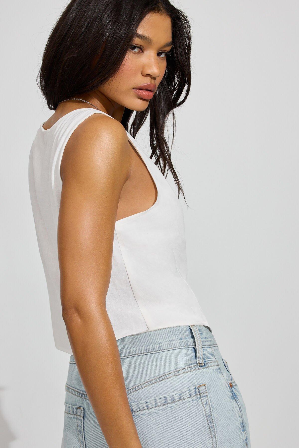 Linen Tie Front Tank Top Product Image