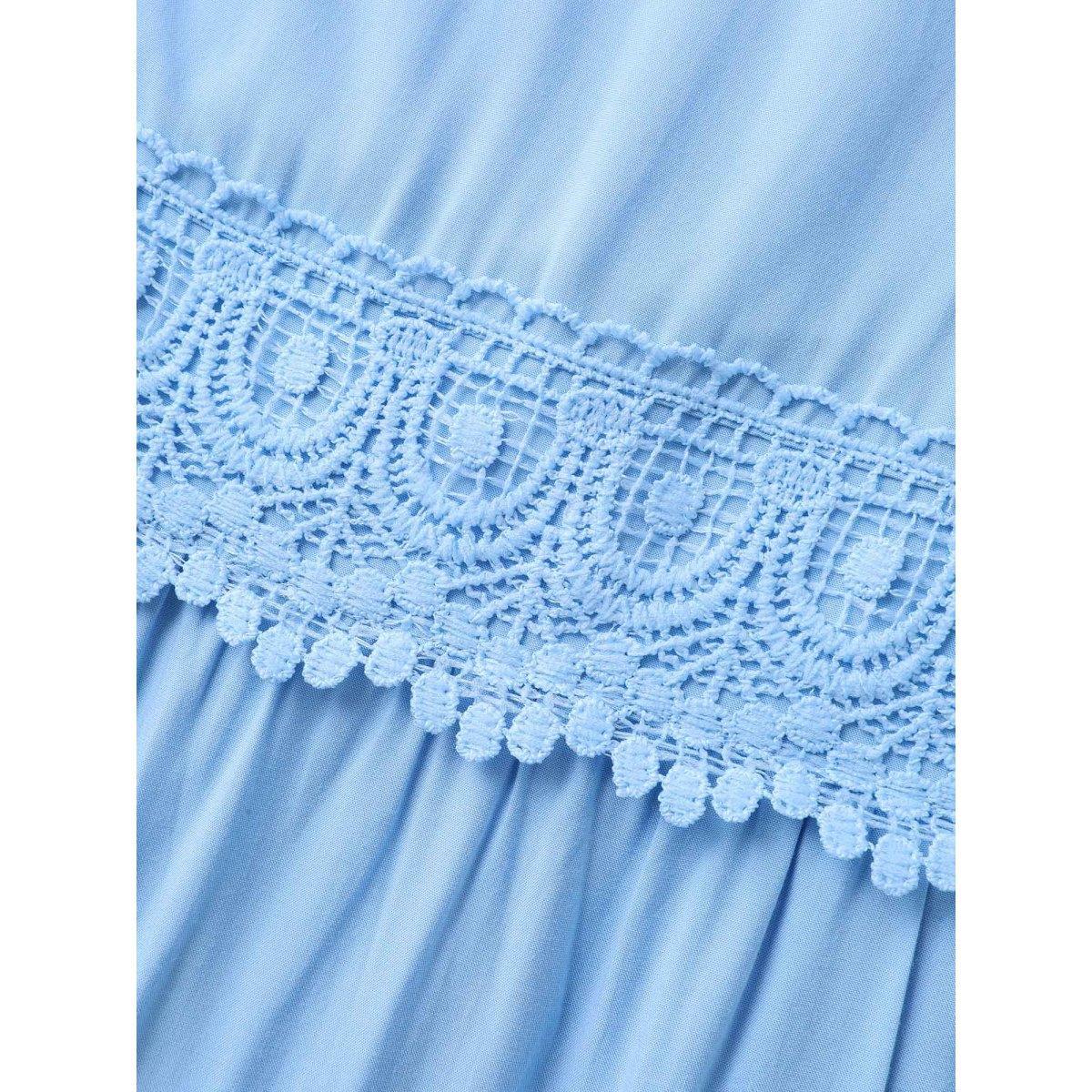 Plus Size Lace Trim Neck Tie Solid Midi Dress LightBlue Women Square Neck Sleeveless Curvy BloomChic 22-24/3X Product Image