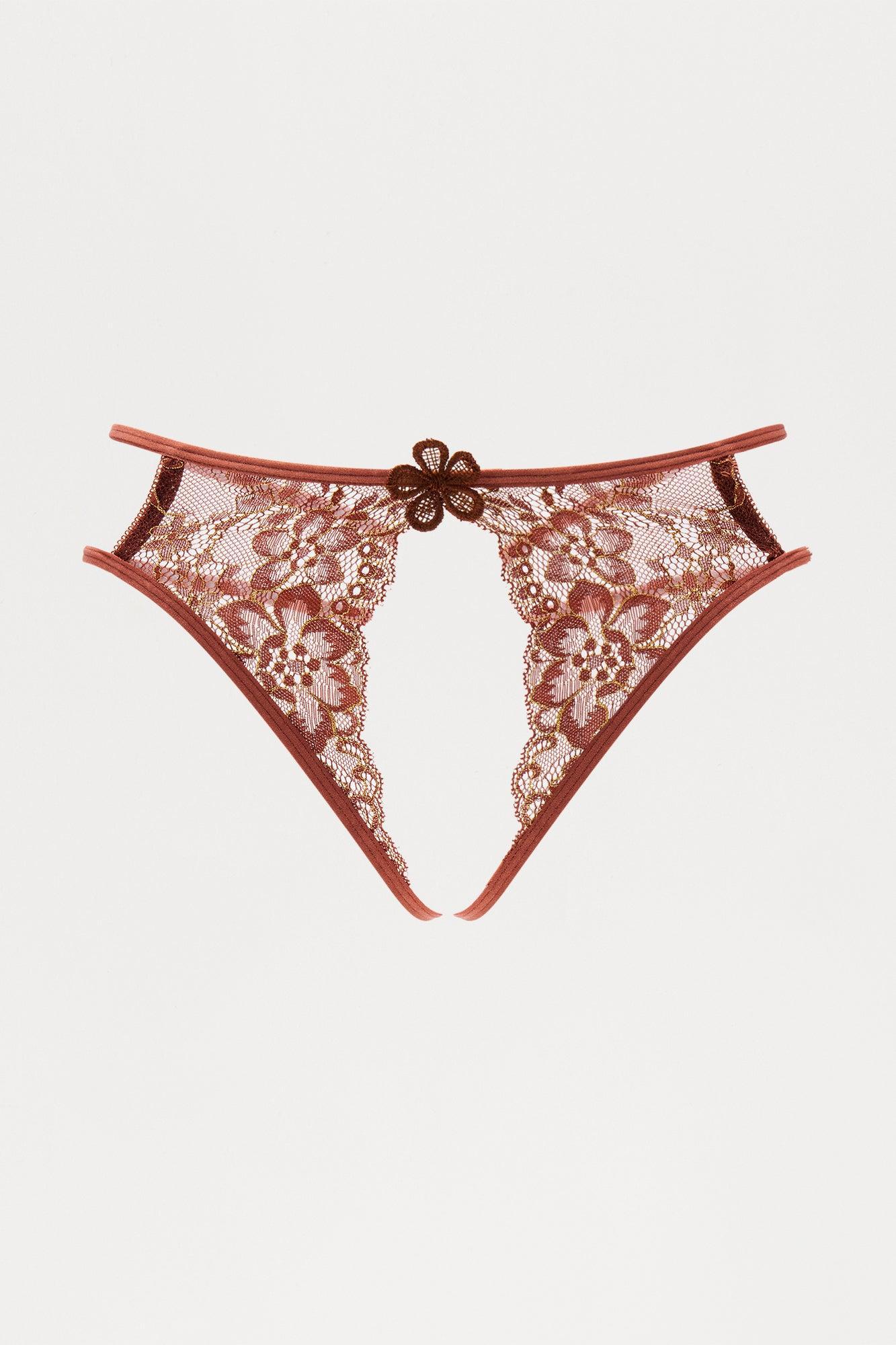 Karmen Rhinestone Crotchless Thong Panty - Chocolate Product Image