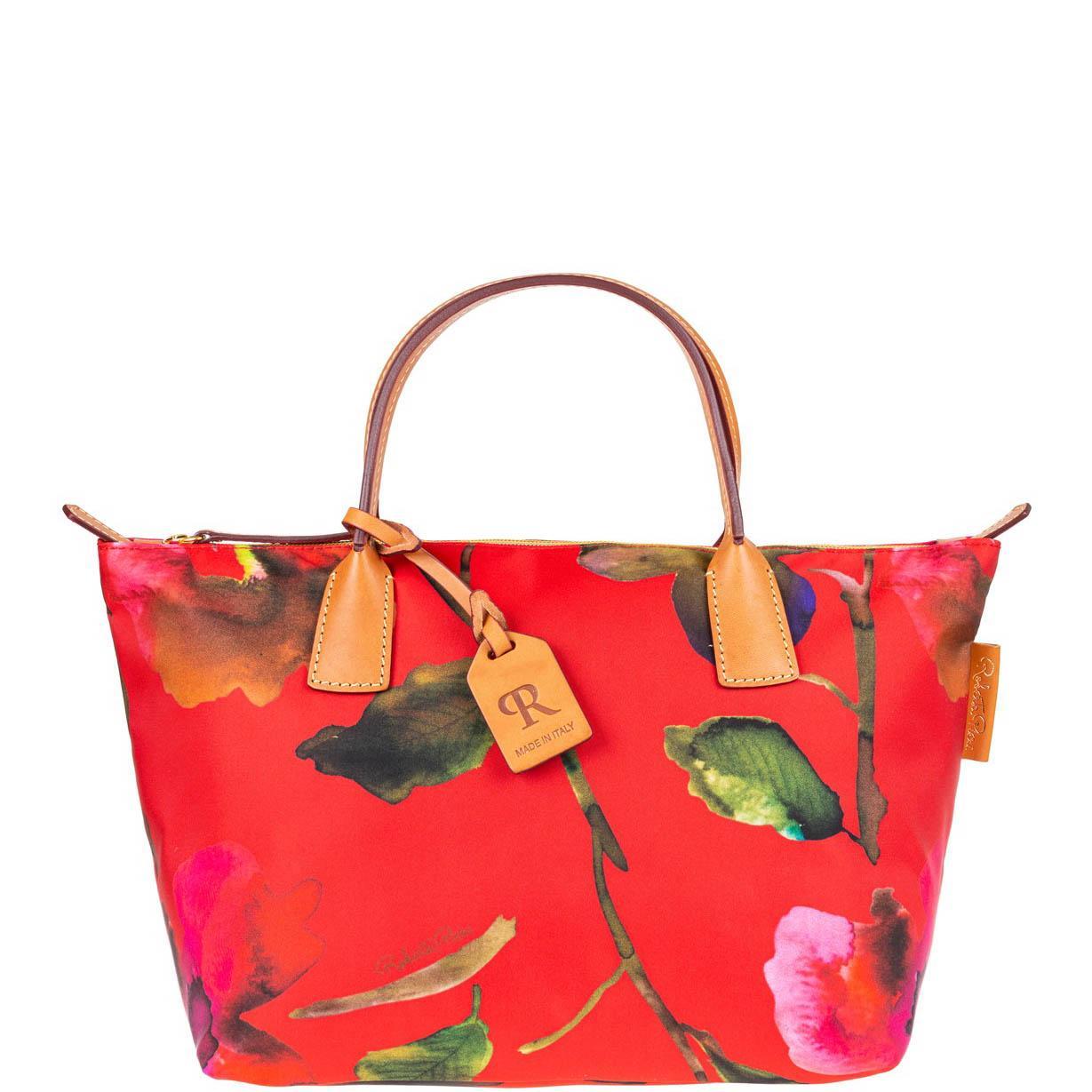 Dooney & Bourke Womens Roberta Pieri Flower Classic Small Robertina Fabric Tote Shopping Bag in White Product Image