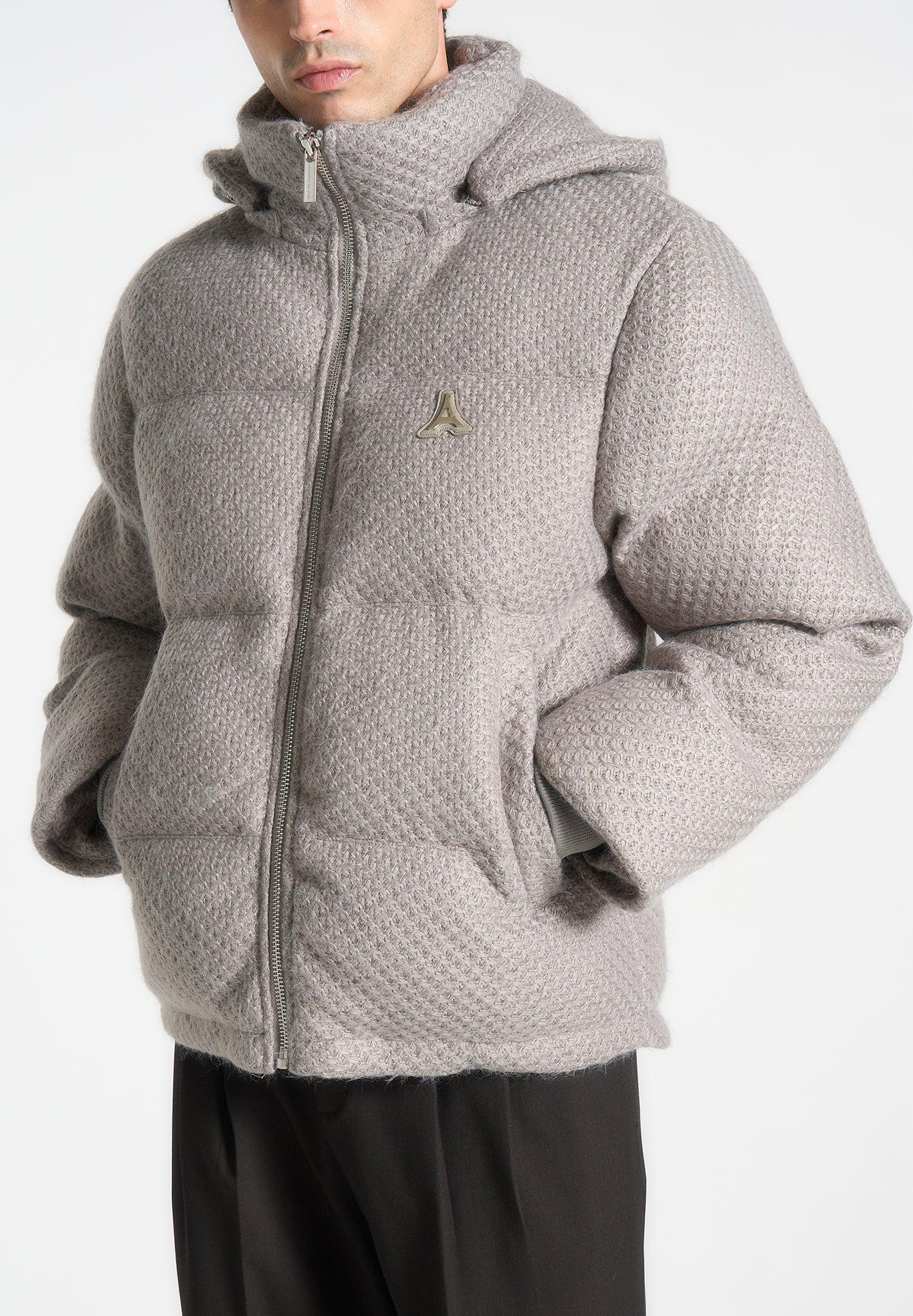 Textured Knit Puffer Jacket - Grey Male Product Image