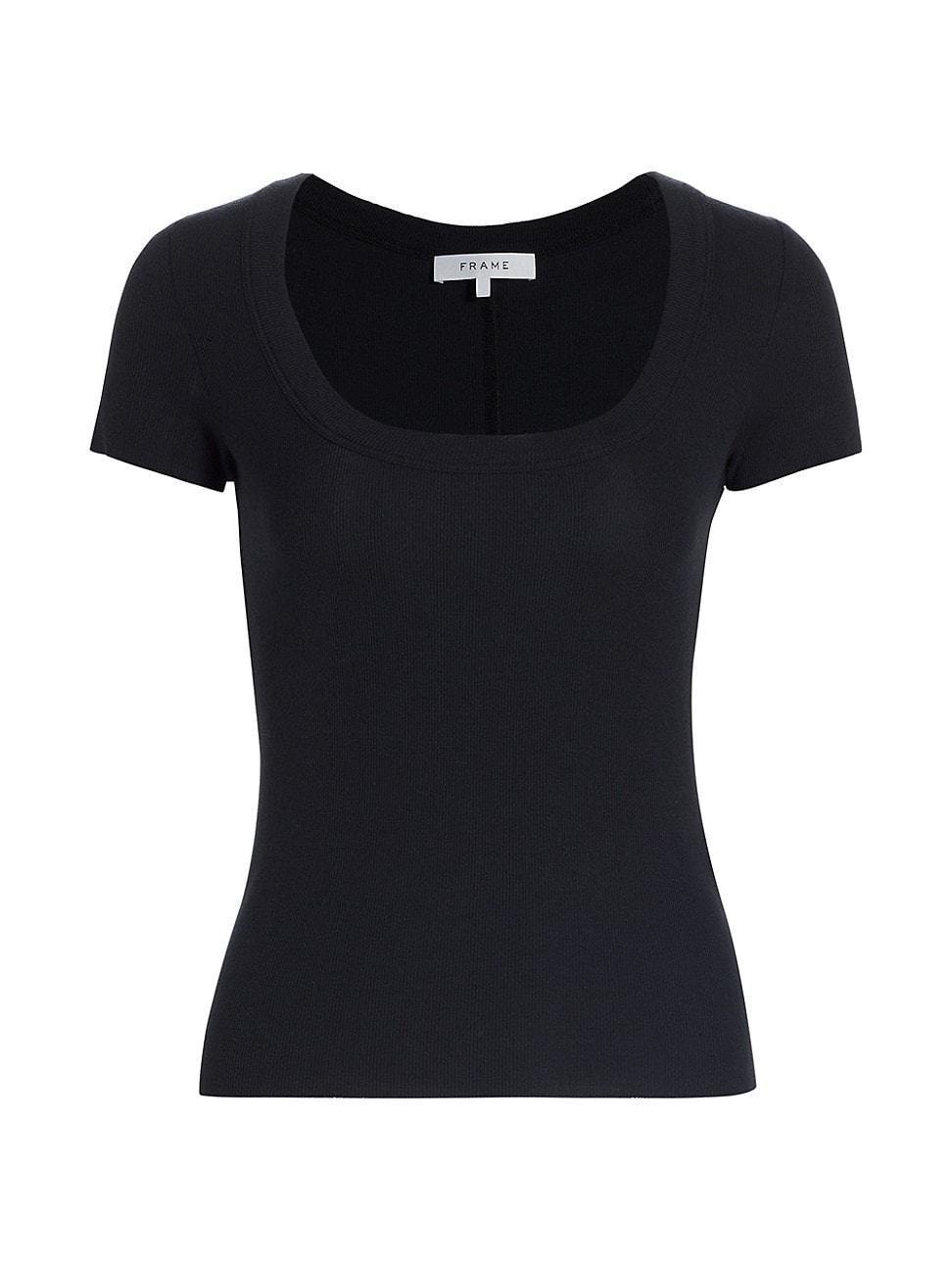 FRAME Scoop Neck Rib Baby Tee in Black at Nordstrom, Size X-Small Product Image