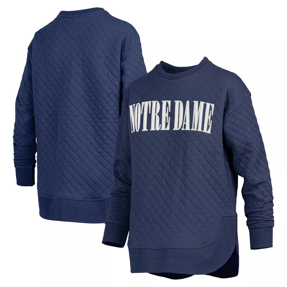 Women's Pressbox Navy Notre Dame Fighting Irish Quilted Long Sleeve Pullover Sweatshirt, Size: Medium, Blue Product Image