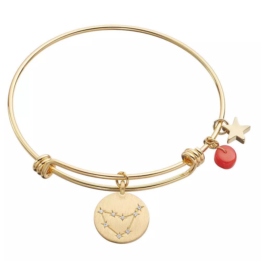 City Luxe Horoscope Cubic Zirconia Disk Bangle Bracelet with Genuine Stone & Star Charm, Women's, Gold Tone Aries Product Image