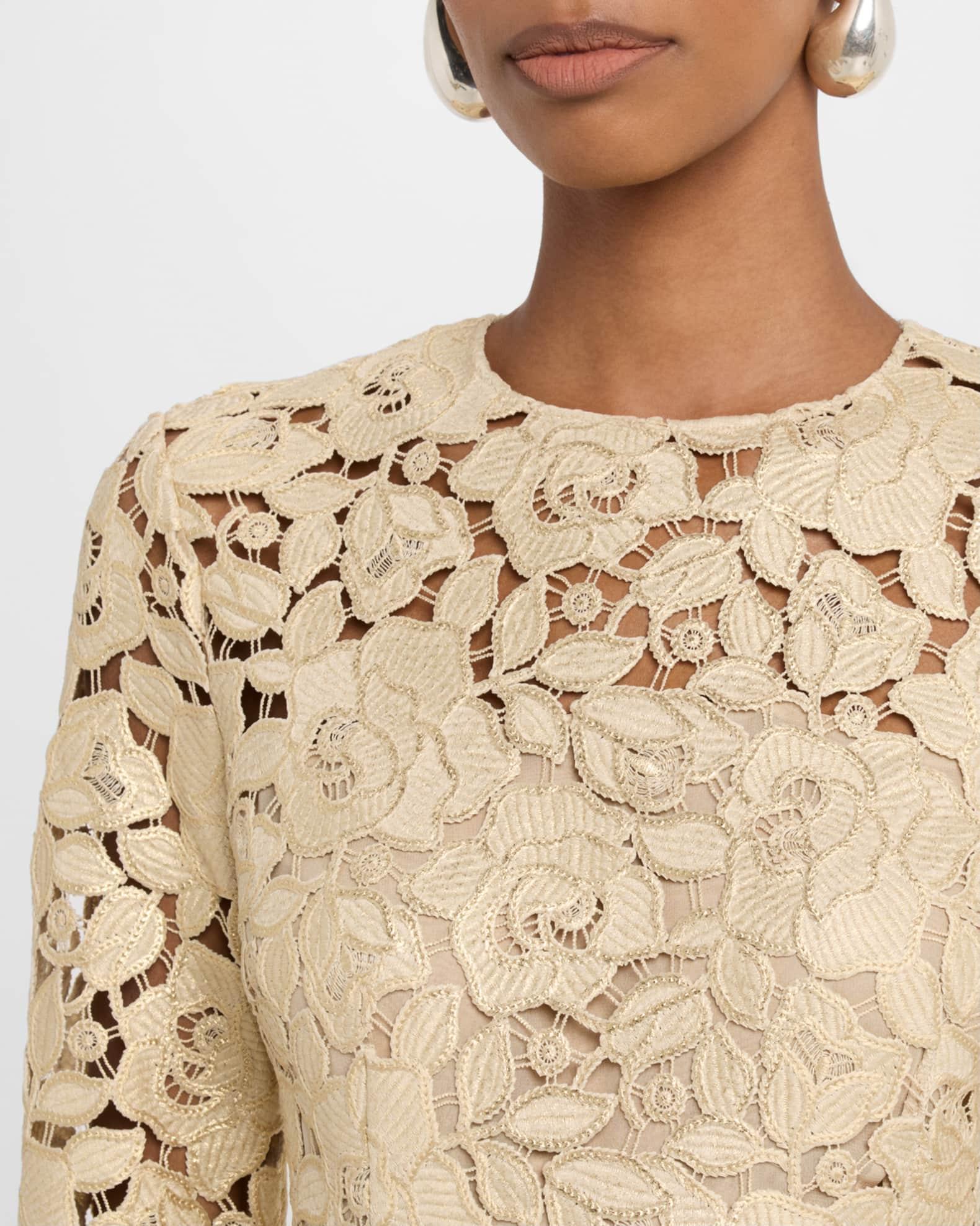 Crystal Rose Guipure Long-Sleeve Gown Product Image