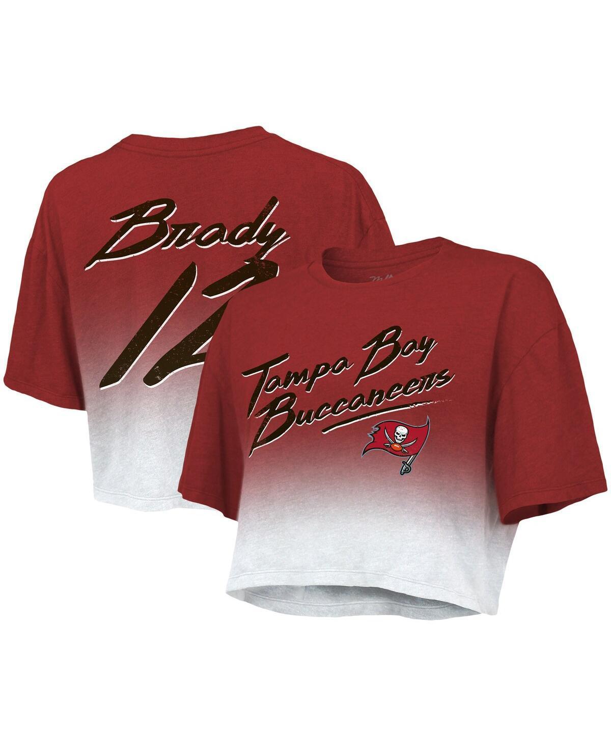 Women's Majestic Threads Tom Brady Red/White Tampa Bay Buccaneers Drip-Dye Player Name & Number Tri-Blend Crop T-Shirt, Size: 2XL Product Image