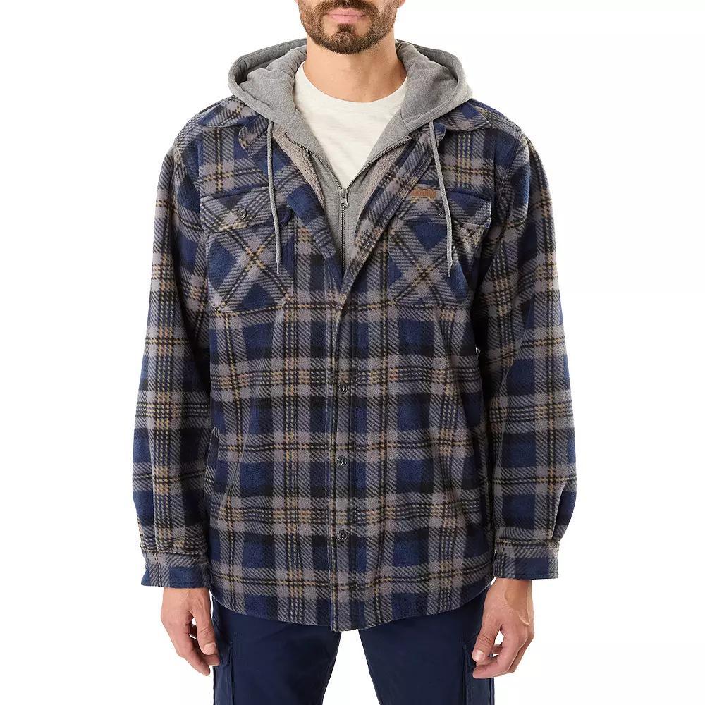 Men's Smith's Workwear Plaid Sherpa-Lined Microfleece Hooded Shirt Jacket, Size: Large, New Blue Product Image