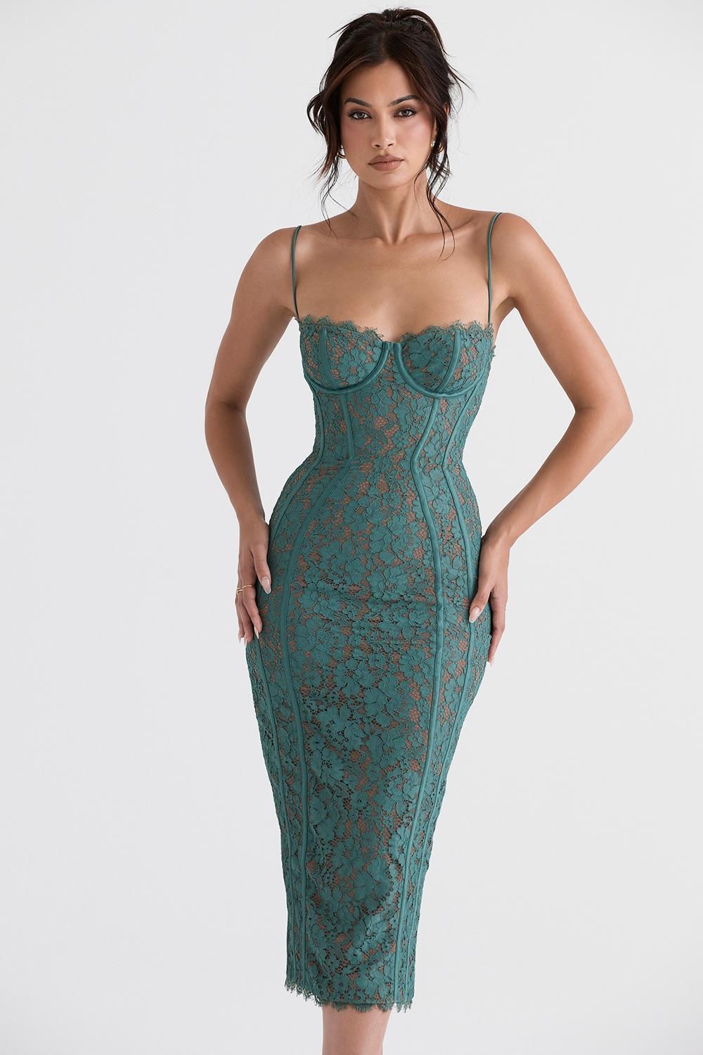 Joelle Forest Lace Midi Dress Product Image