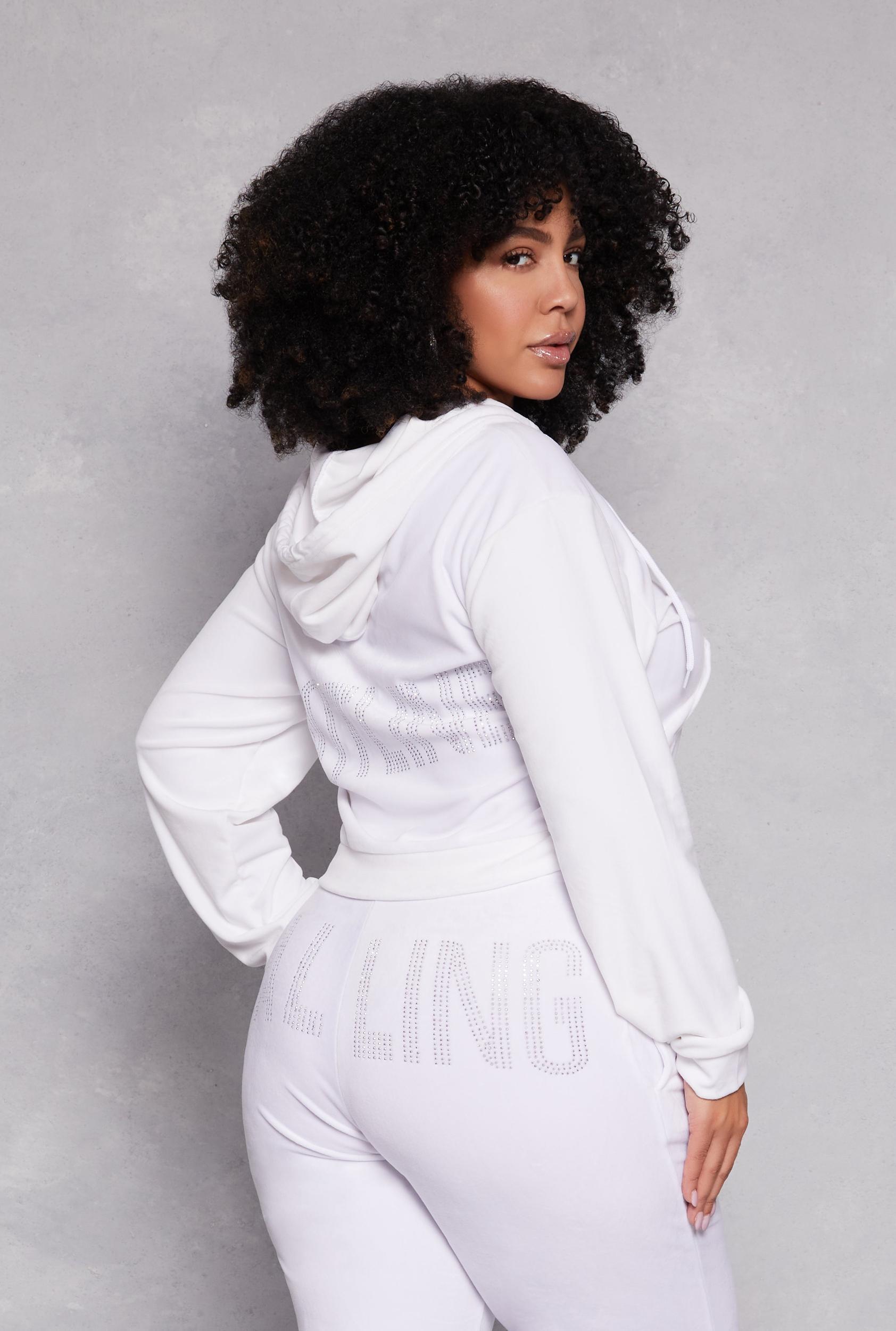Womens Plus Size Hotline Rhinestone Velour Hoodie Product Image