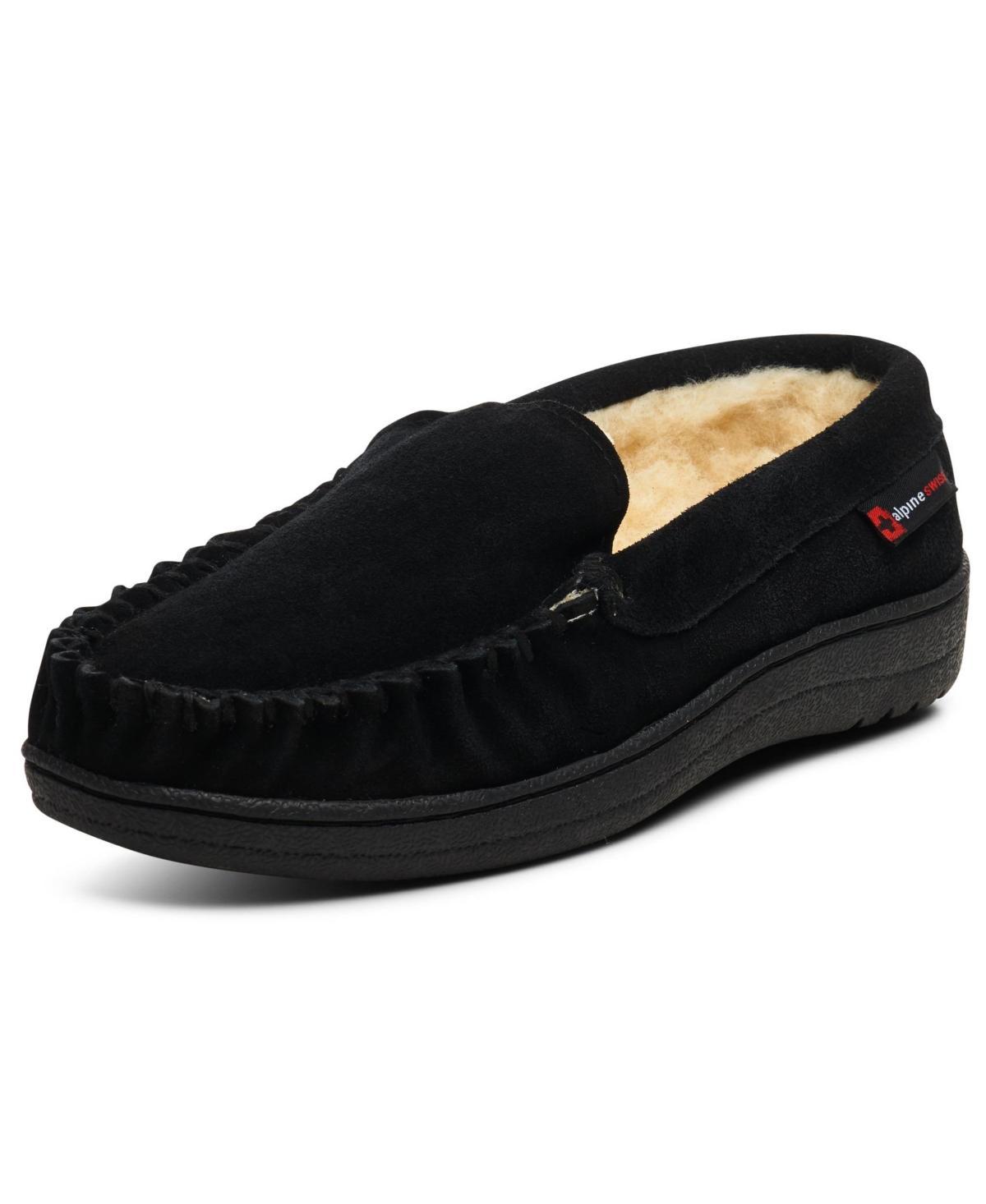 Alpine Swiss Yukon Mens Genuine Suede Shearling Slip On Moccasin Slippers Product Image