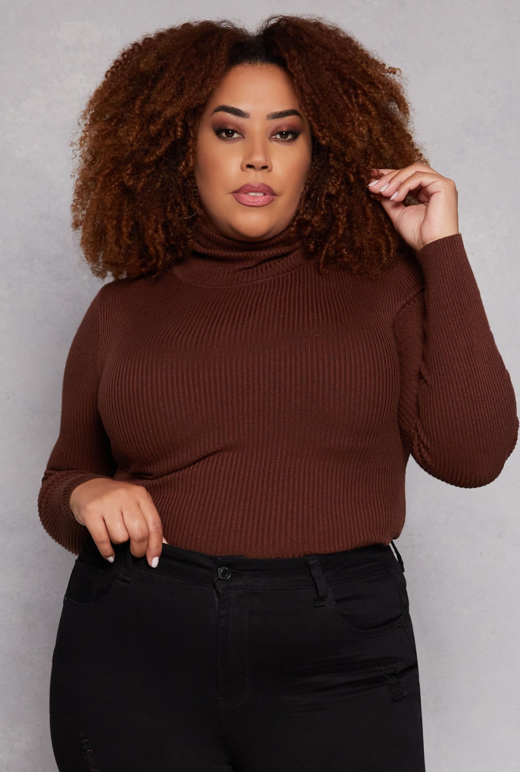 Womens Plus Size Ribbed Long Sleeve Turtleneck Top Product Image