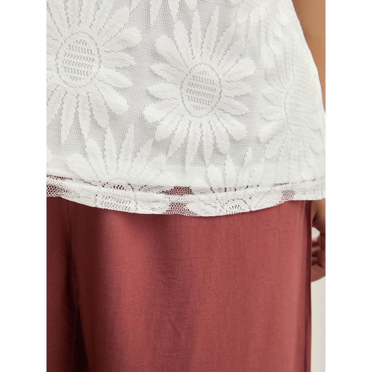 Plus Size Lace Lined Flowy Tank Top Women Originalwhite Resort Non Round Neck Vacation Tank Tops Camis BloomChic 30/6X Product Image