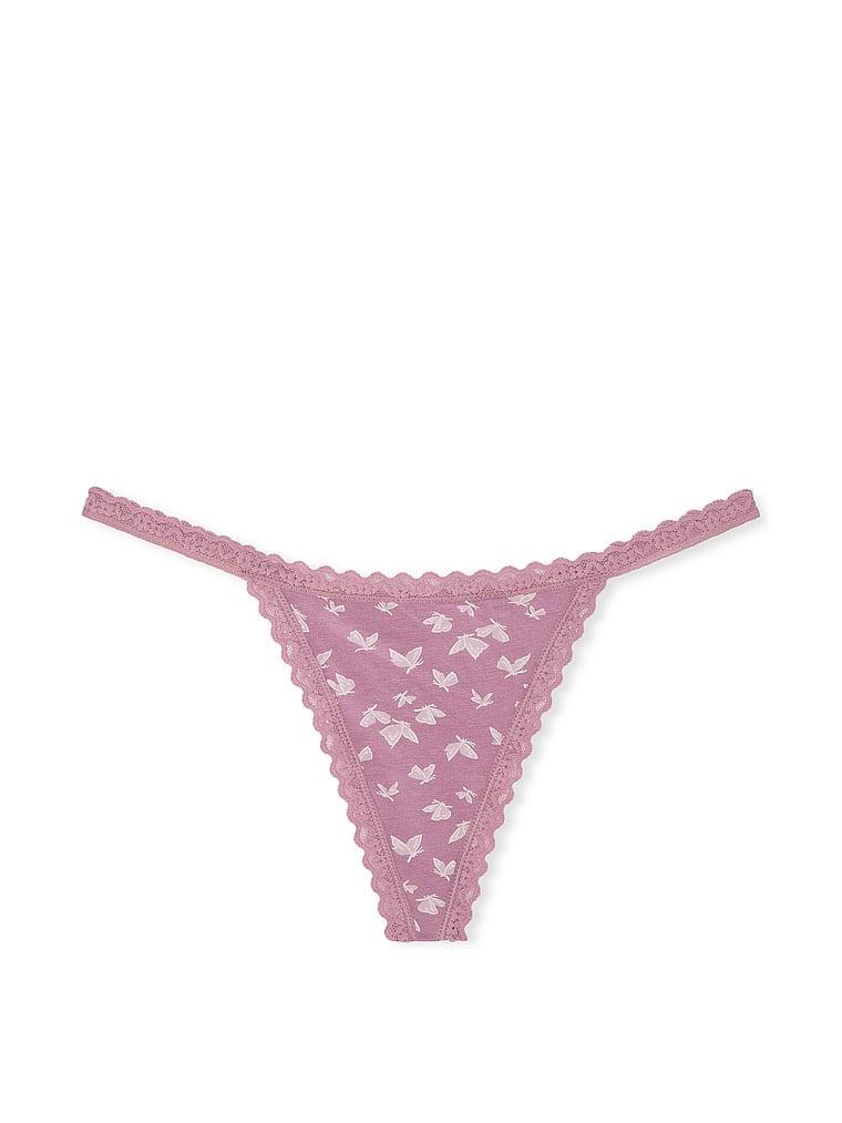 Lace-Trim Cotton V-String Panty Product Image