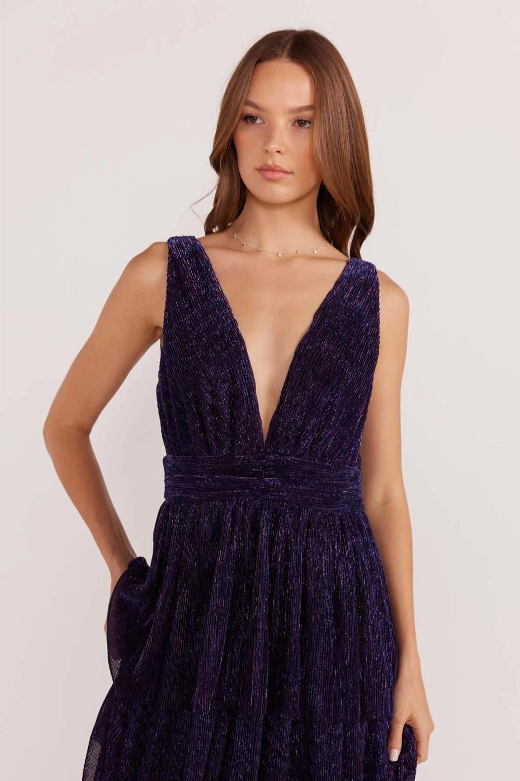 Enya Lurex Plisse Midi Dress Product Image