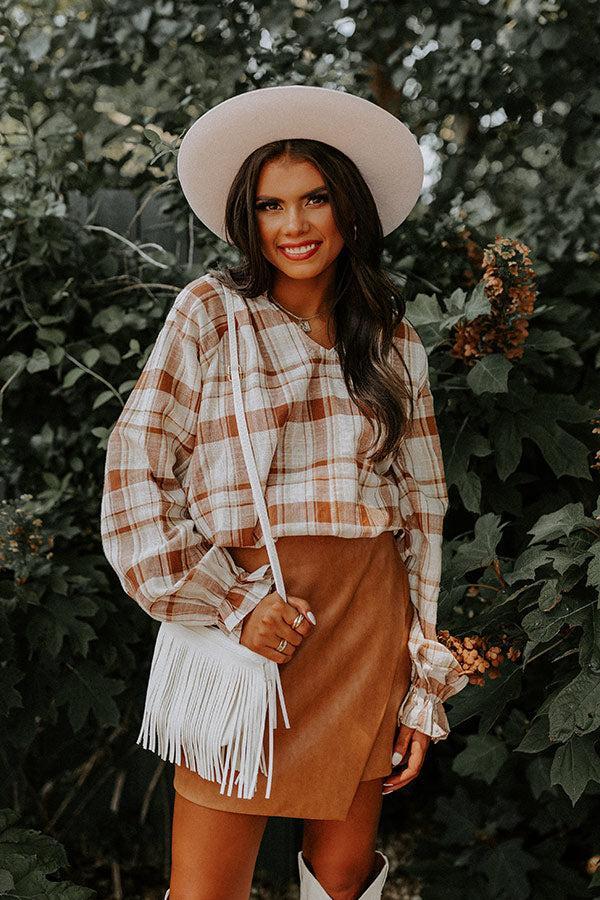 The Winette Plaid Top in Camel Product Image