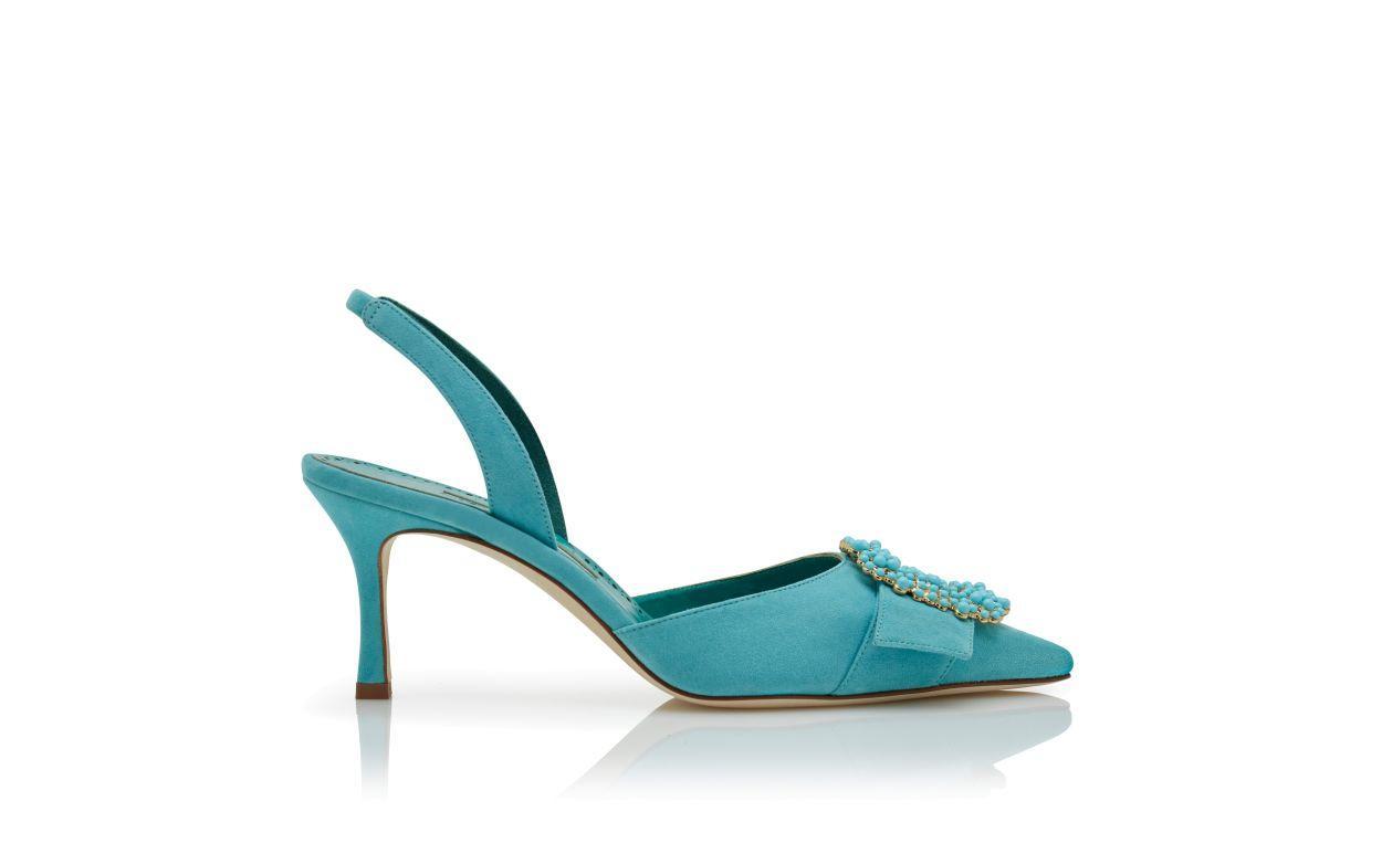 GIBSLI Light Blue Suede Pearl Buckle Slingback Pumps Product Image