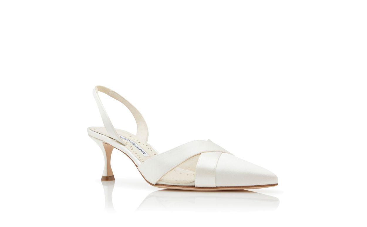 OYOUNASLI Light Cream Satin Crossover Slingback Pumps Product Image