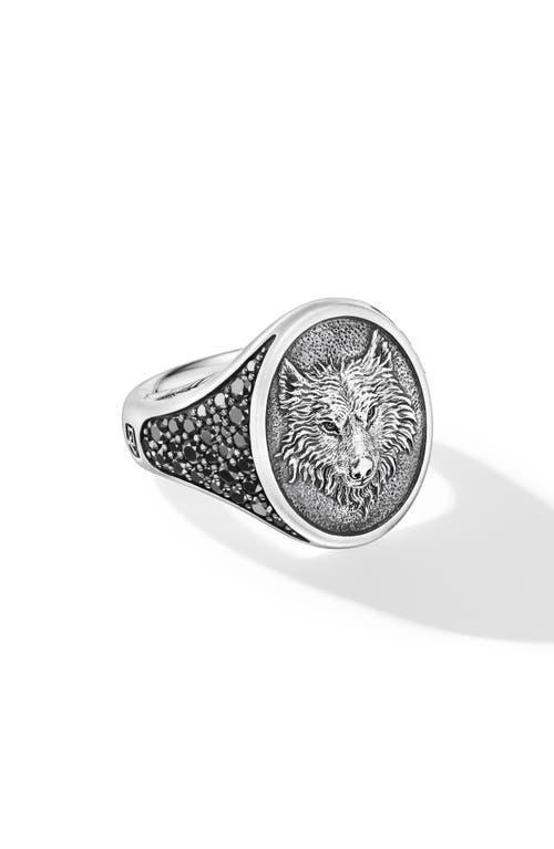 David Yurman Mens Sterling Silver Petrvs Black Diamond Wolf Ring Product Image
