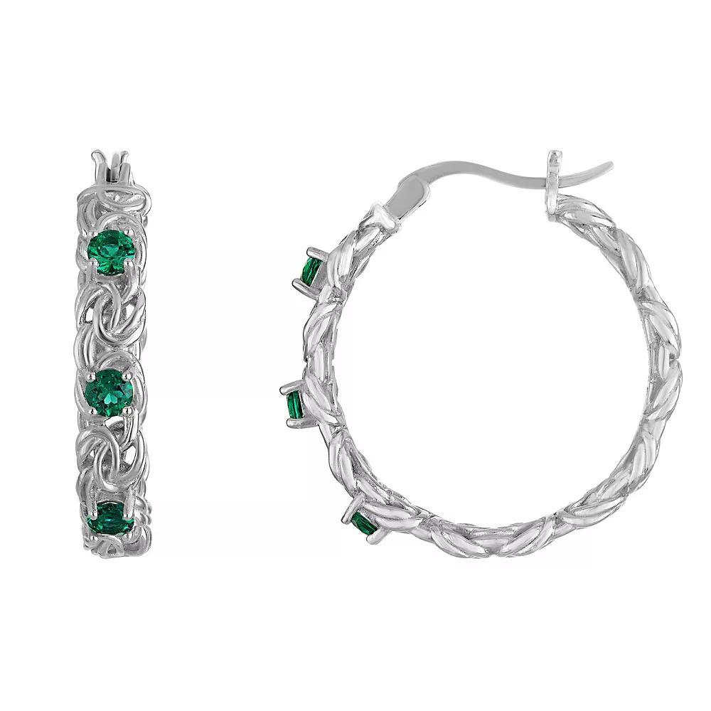 Designs by Gioelli Sterling Silver Gemstone Byzantine Hoop Earrings, Womens, Cr Red Product Image