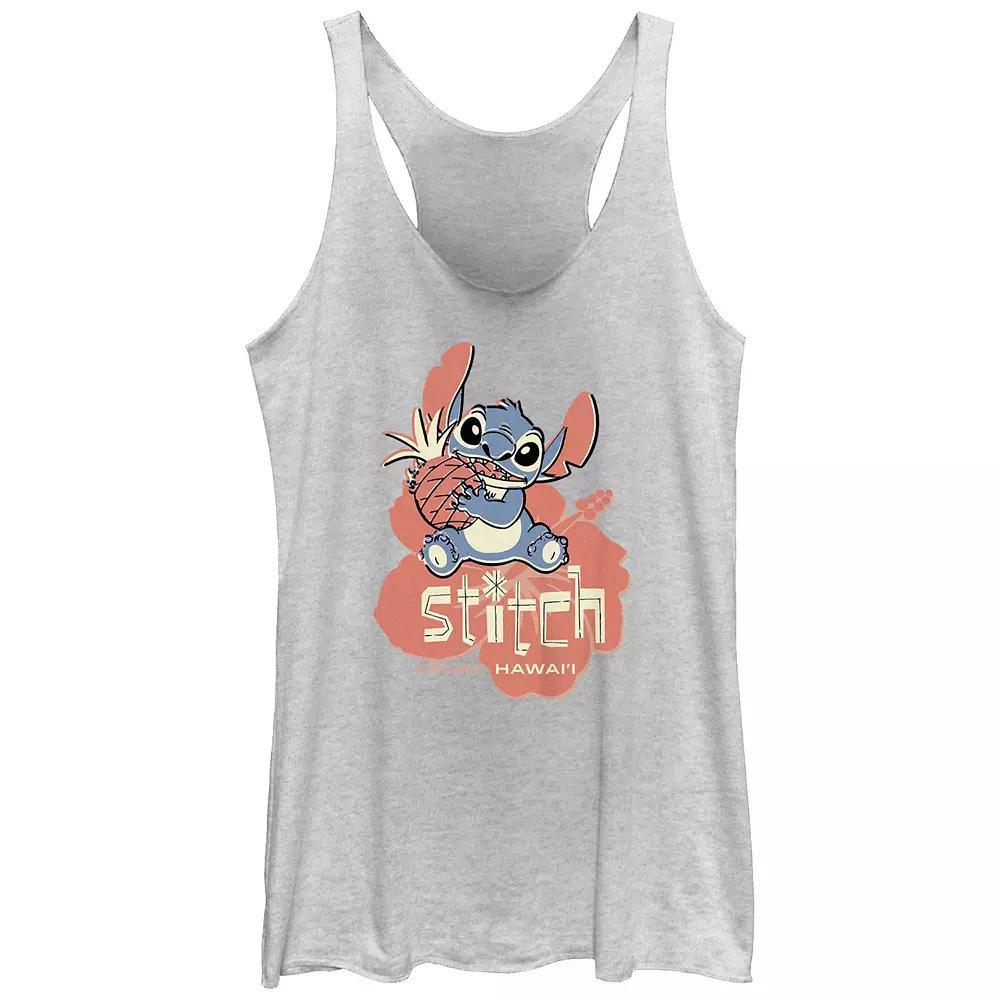 Disney's Lilo & Stitch Women's Kauai, Hawai'i Stitch With Pineapple Tri-Blend Racerback Tank Top, Girl's, Size: XS, White Grey Product Image