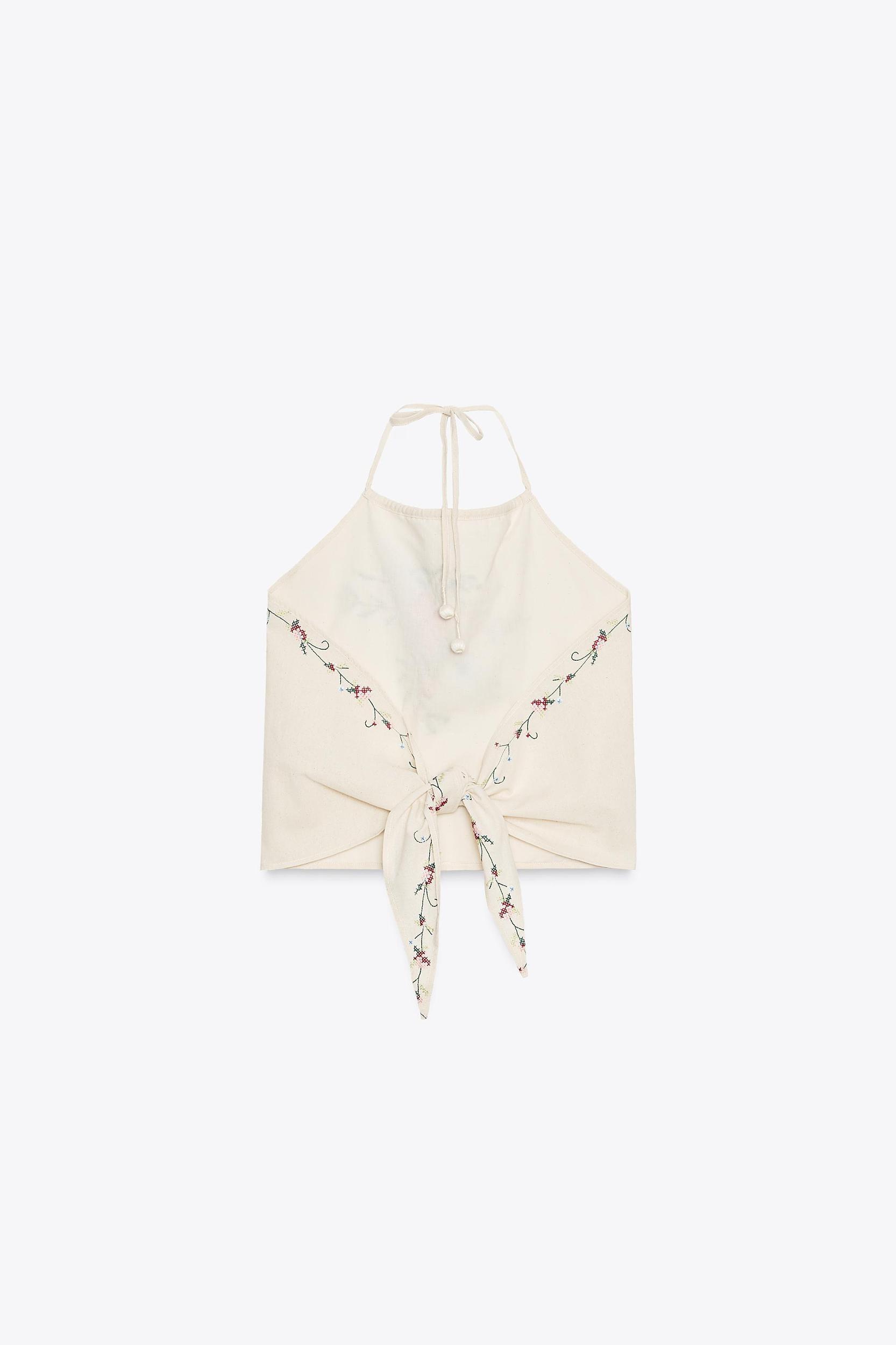 FLORAL EMBROIDERED HALTER TOP Product Image